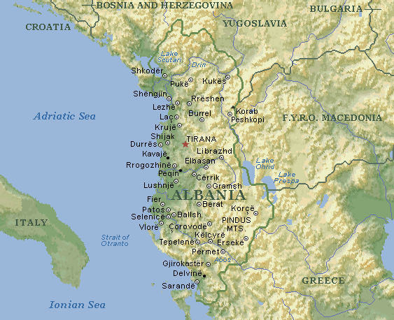 Physical Map of Albania