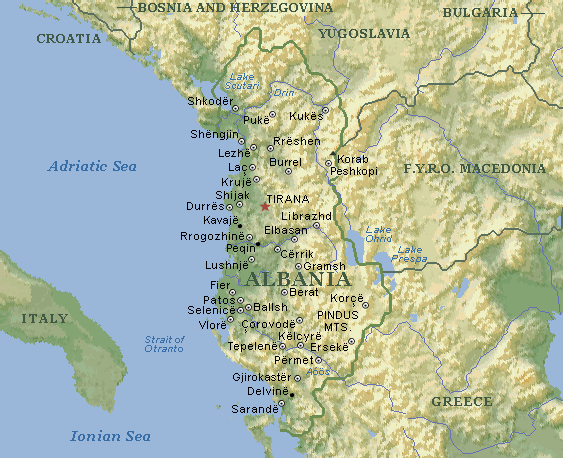 physical map of Albania