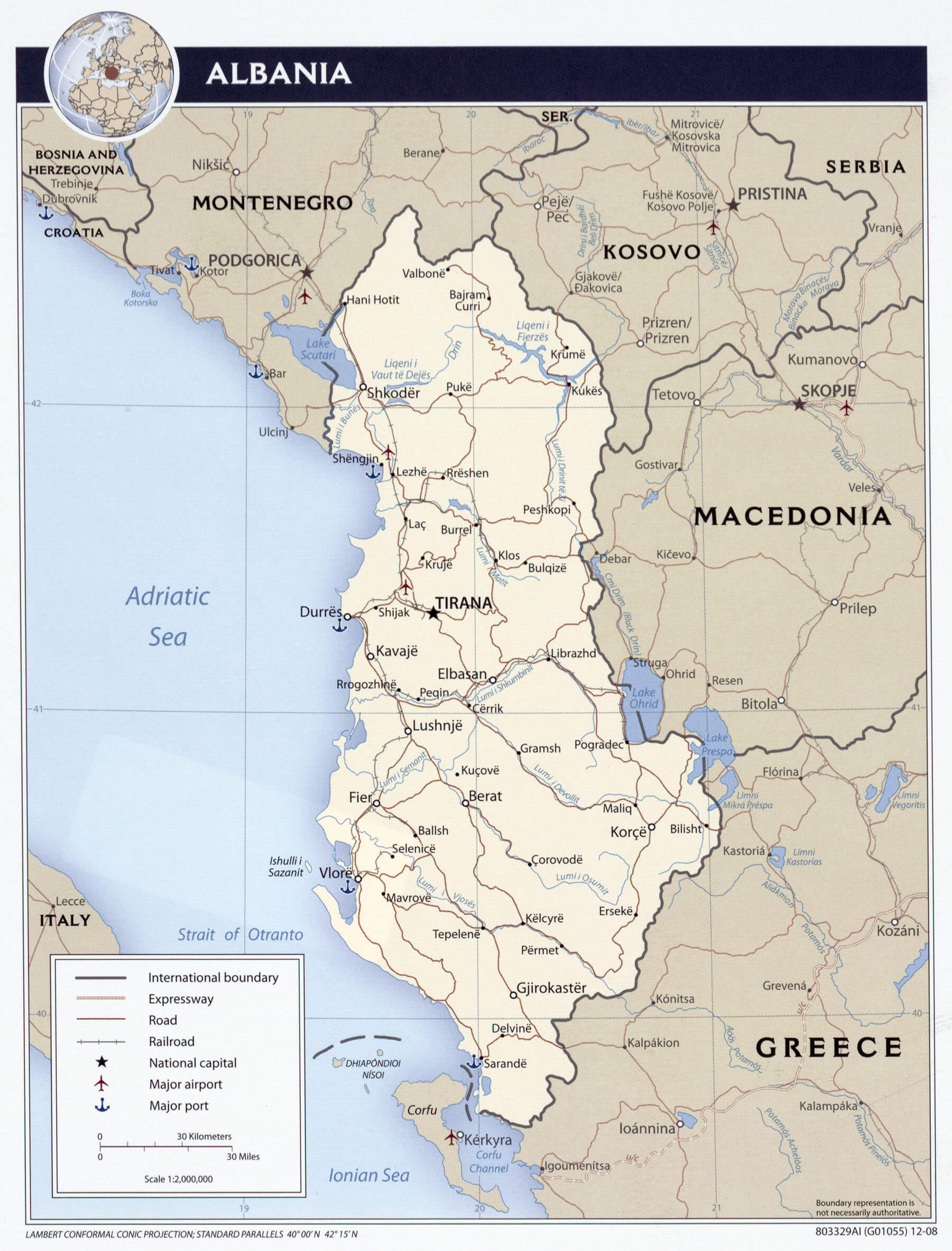 political map of albania 2008