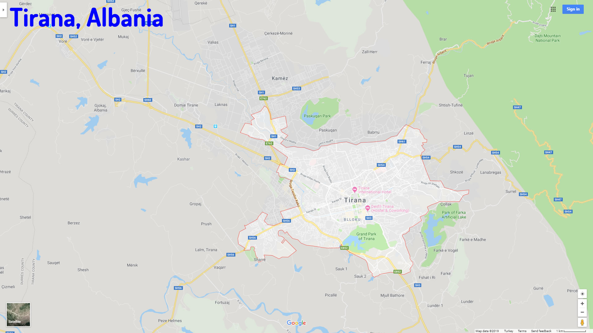 Tirana city map Albania