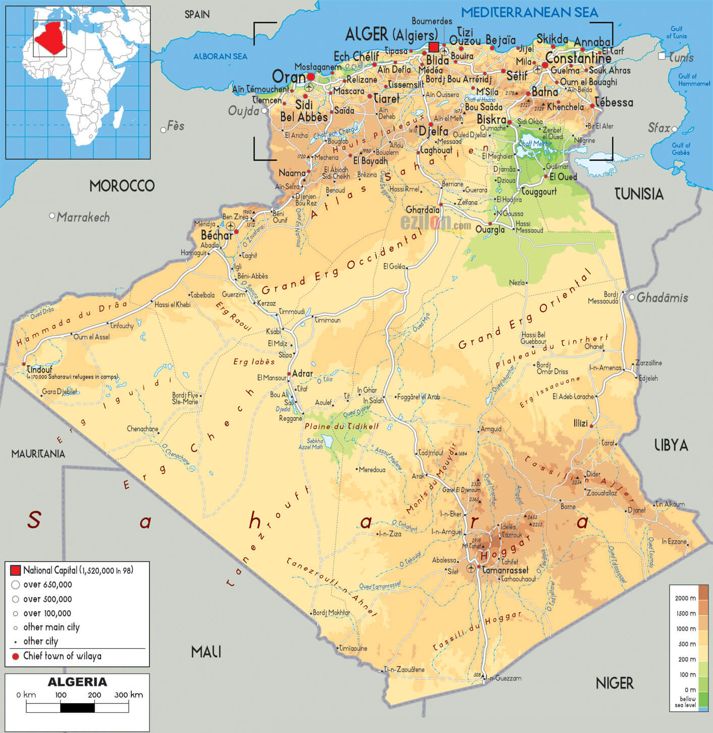 Physical Road Map of Algeria