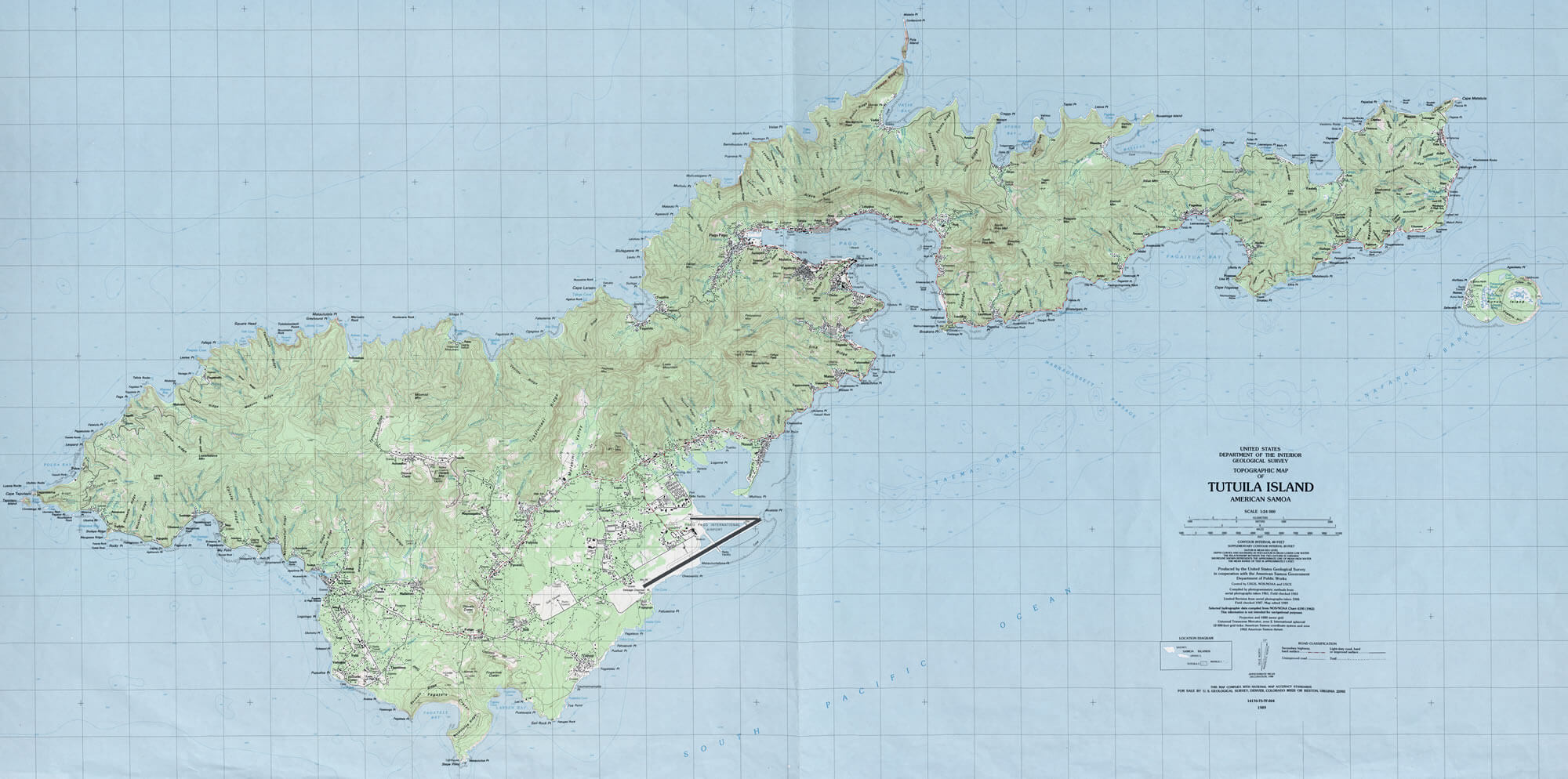 Topographical Map of American Samoa