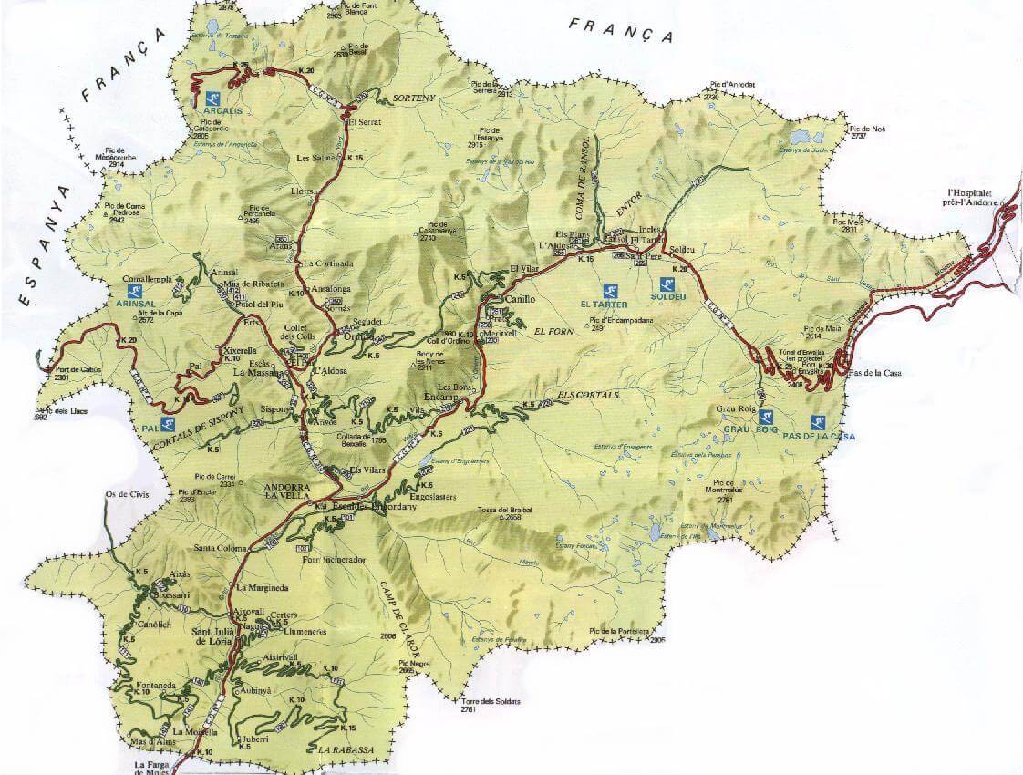 Country physical map of Andorra