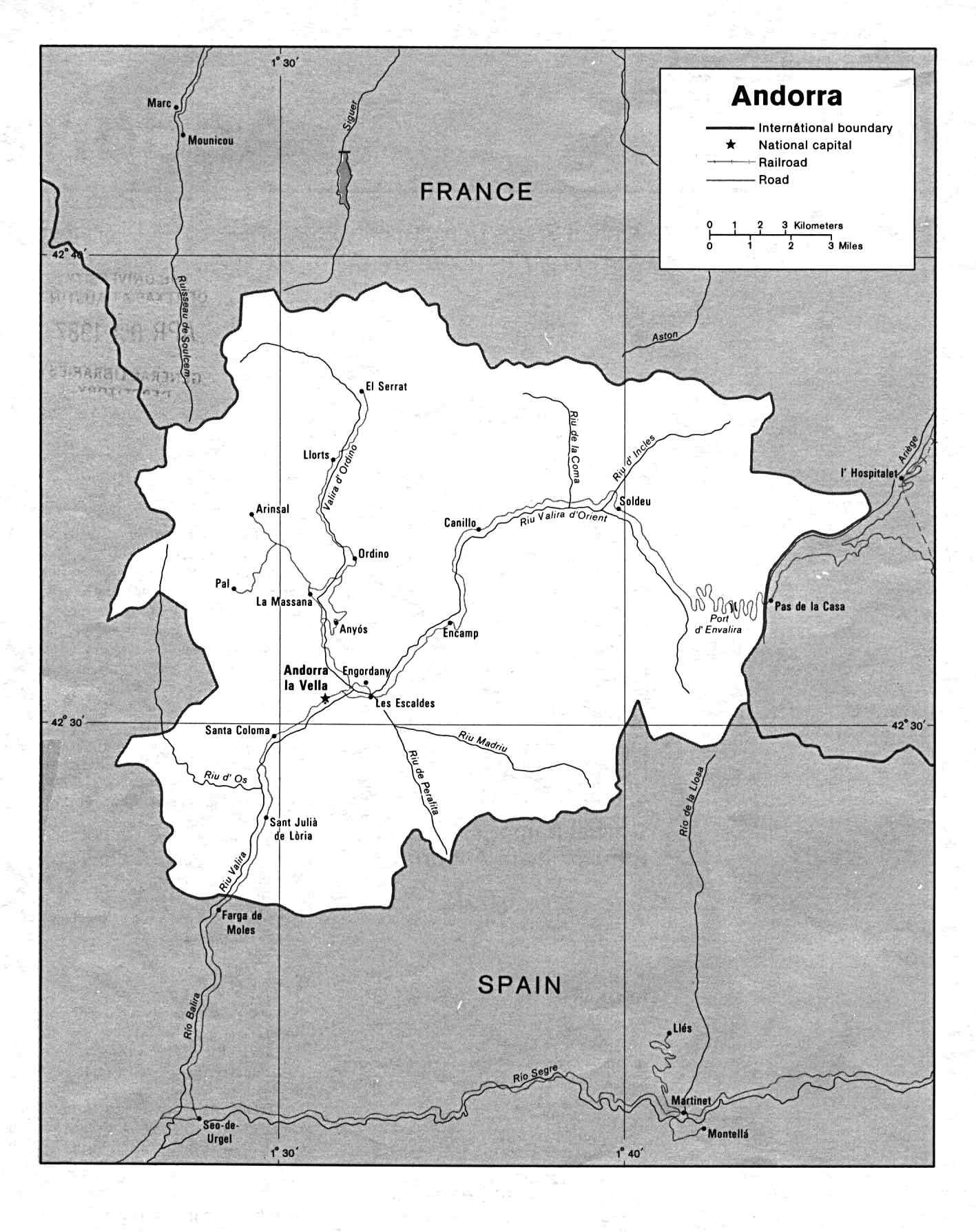 Political map of Andorra 1986