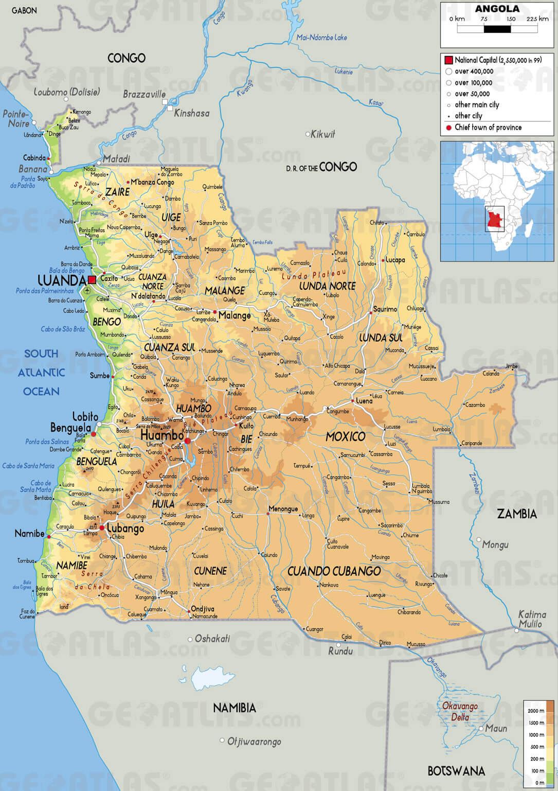 Angola Physical Map