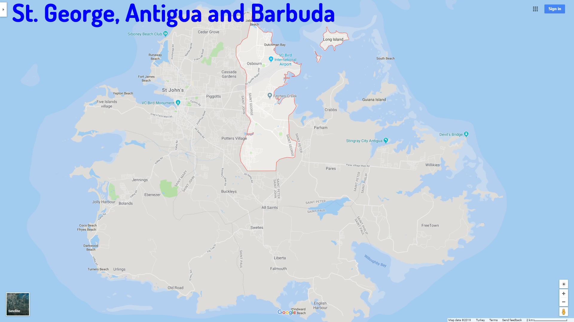 St George map Antigua and Barbuda