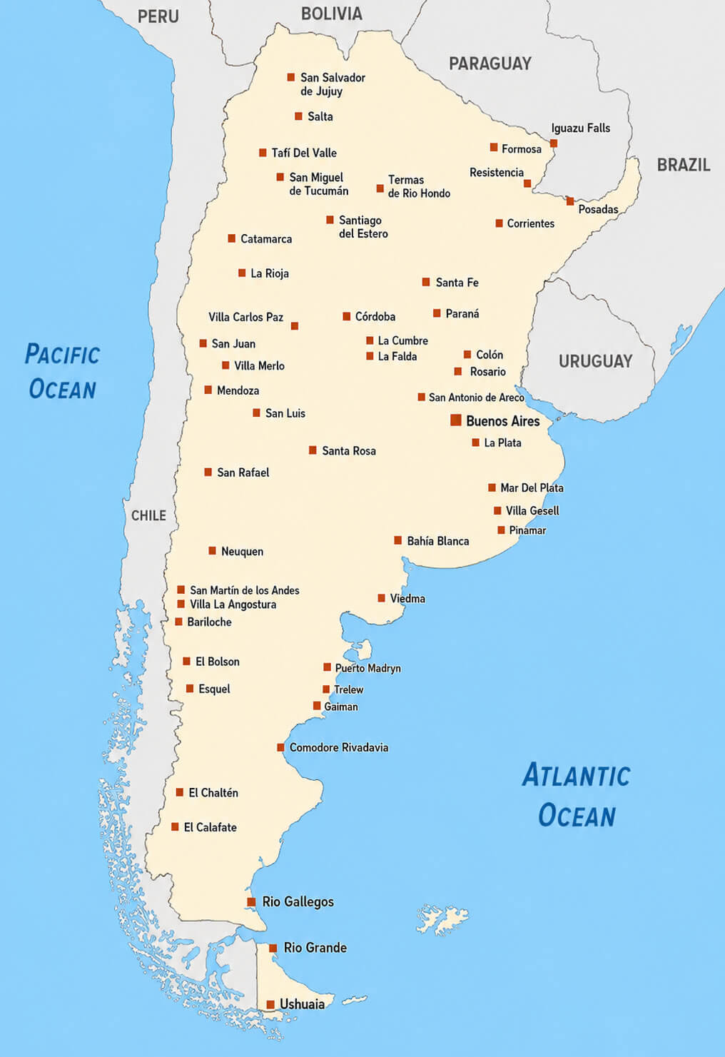 Argentina cities map with Buenos Aires