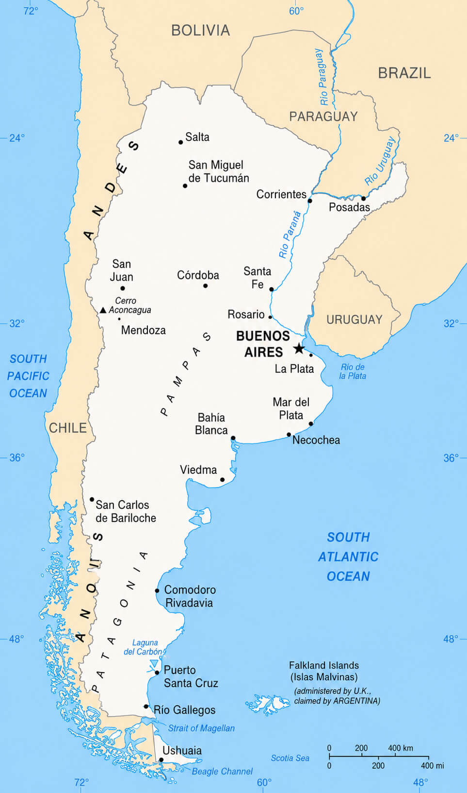 Major cities map of Argentina
