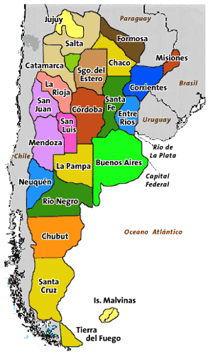 Regions Map of Argentina