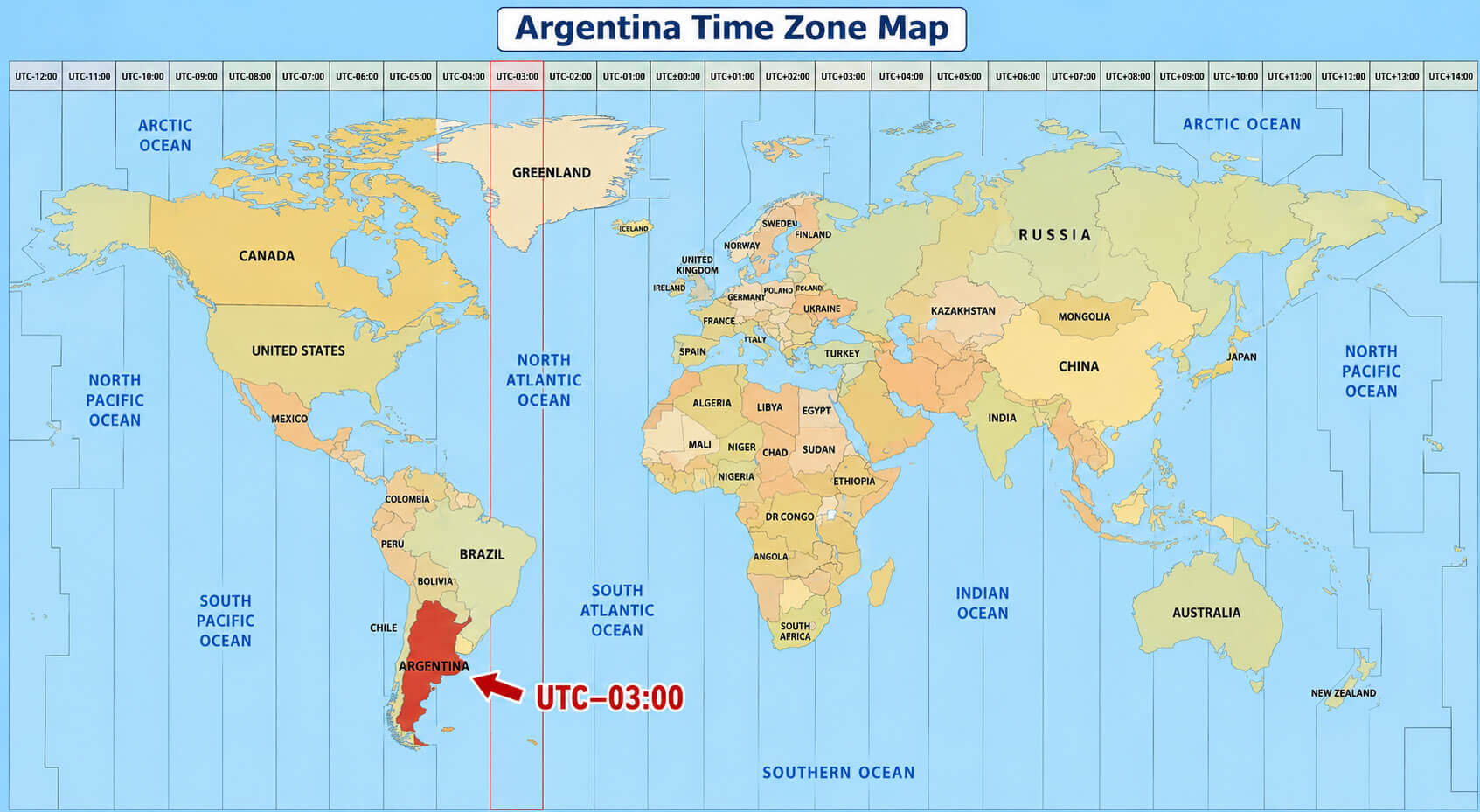 Argentina time zone location map
