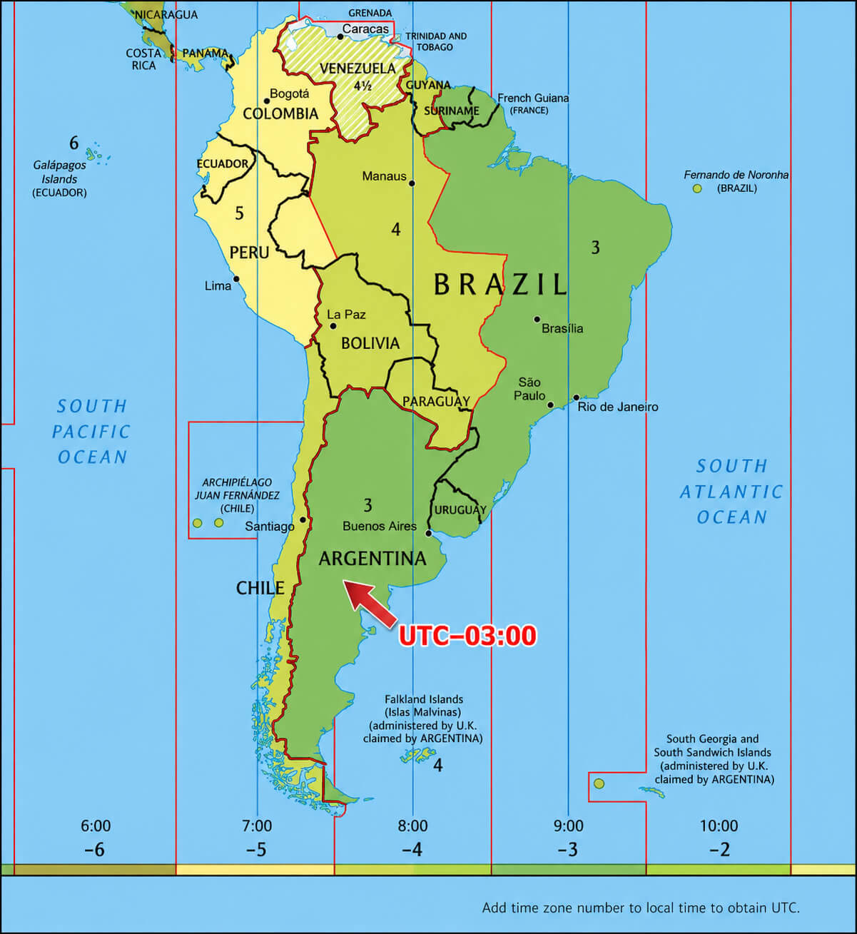 Argentina UTC minus three time zone map