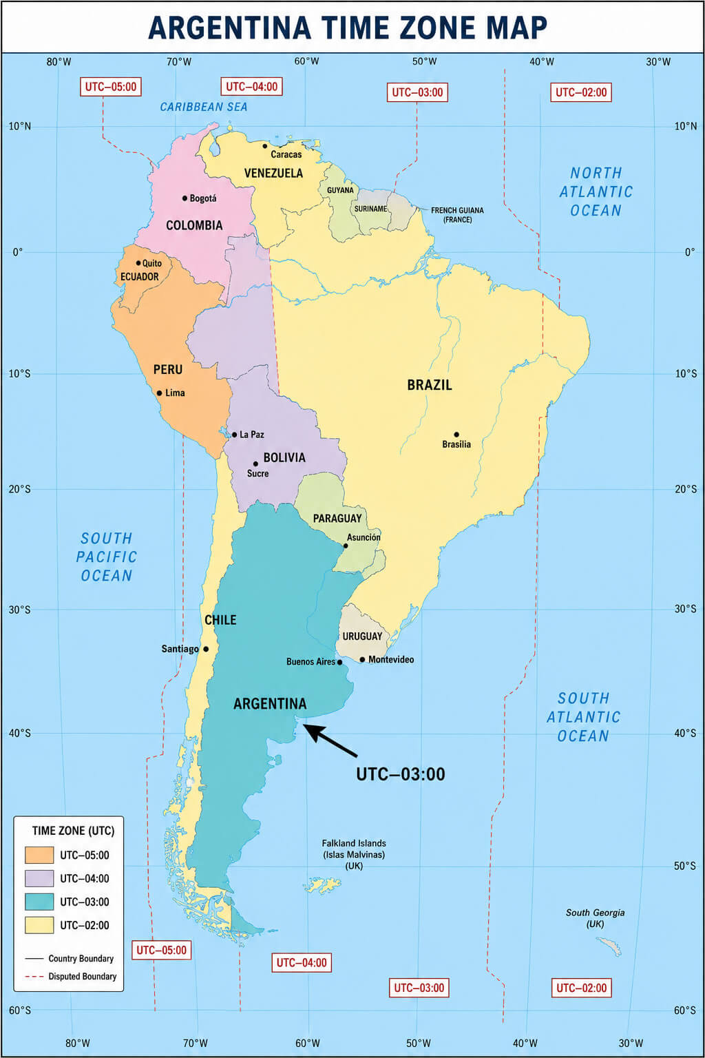 Official Argentina time zone map