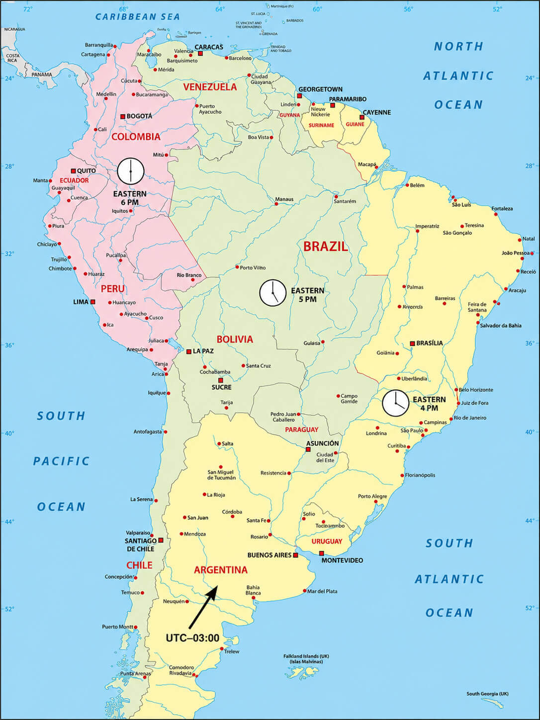 South America political time zone map