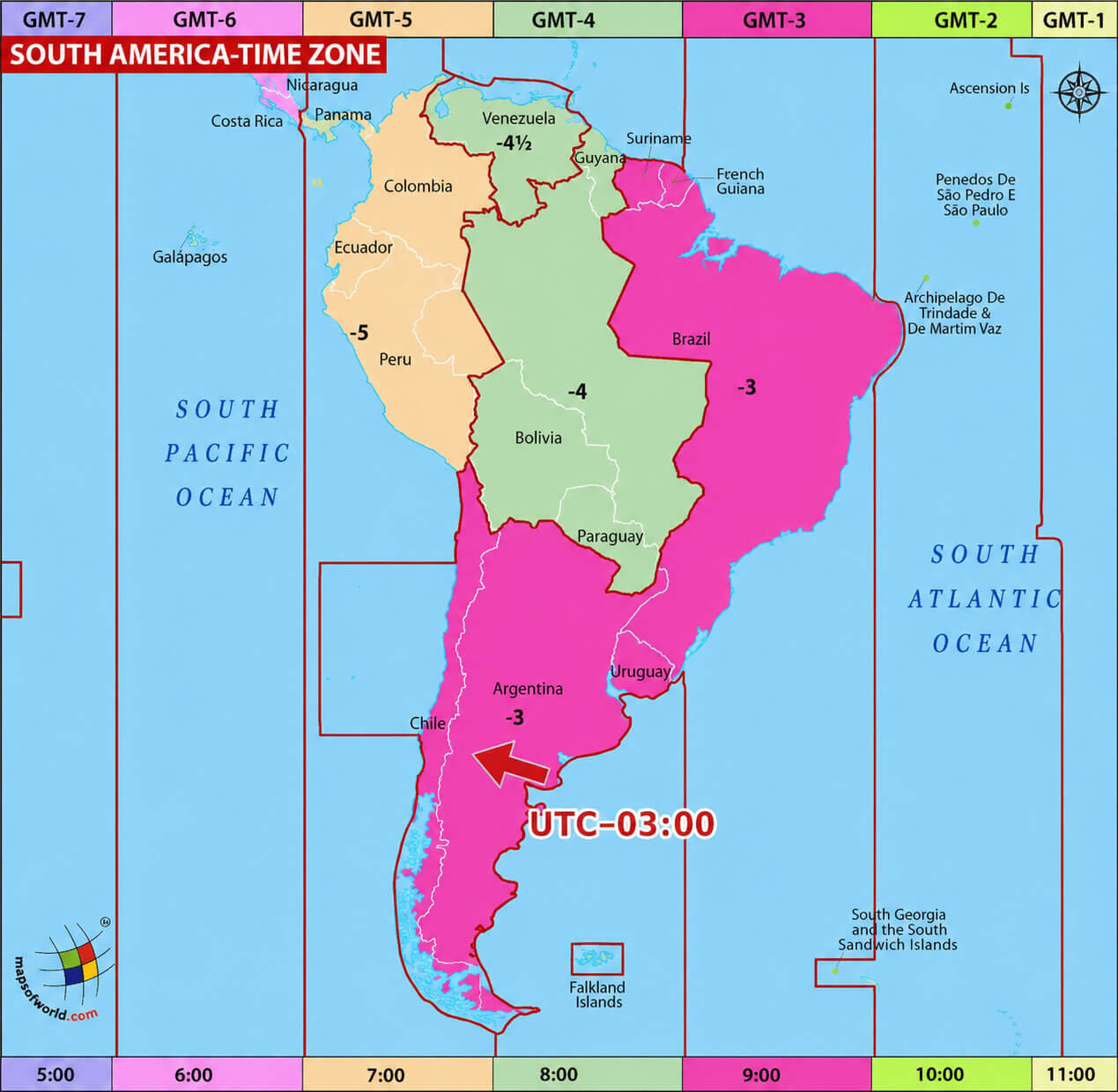 South America time zone map