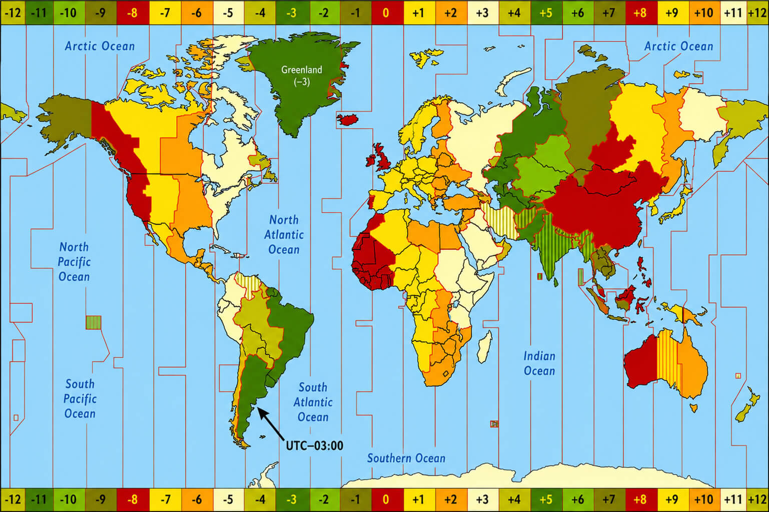 World time zones map with Argentina