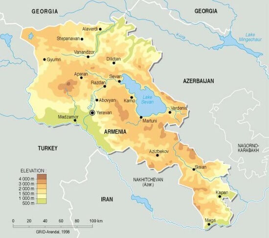 armenia physical map