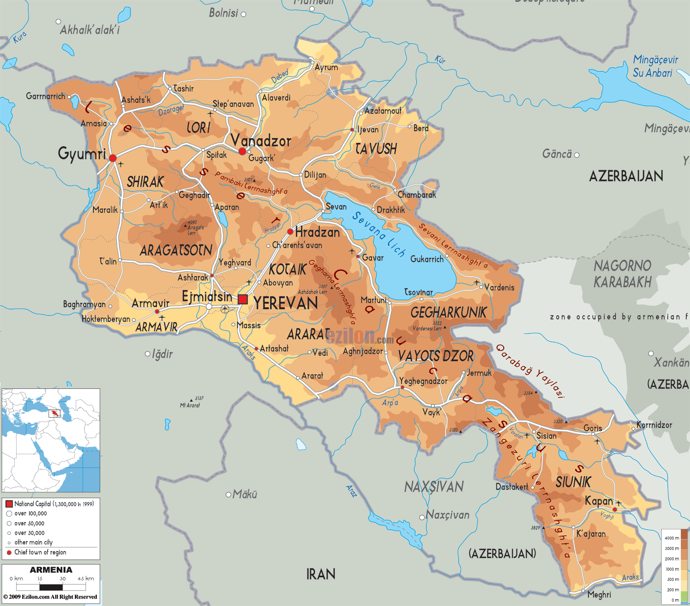 Physical Map of Armenia
