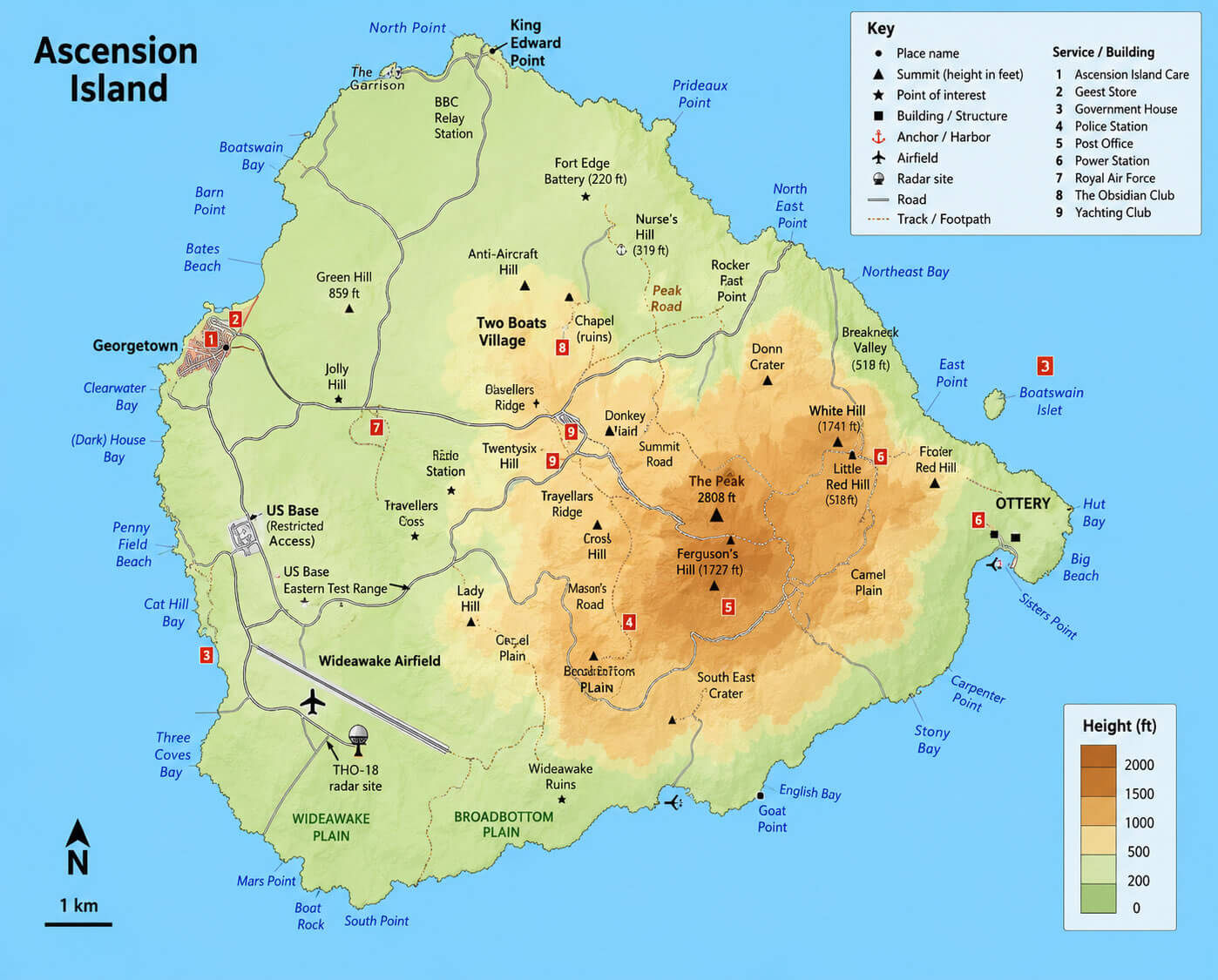 ASCENSION ISLAND PHYSICAL MAP