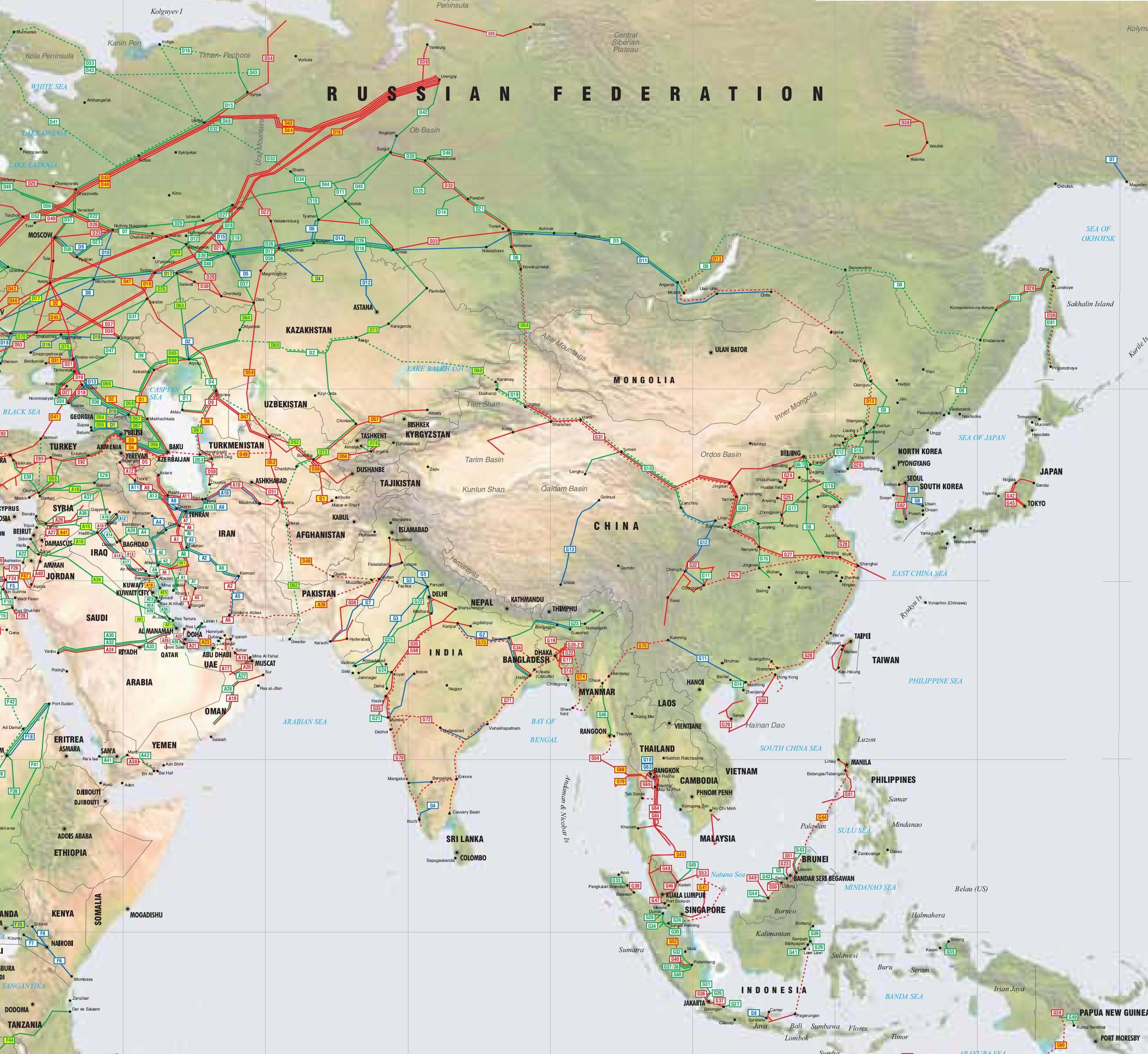 asia oil gas pipelines map