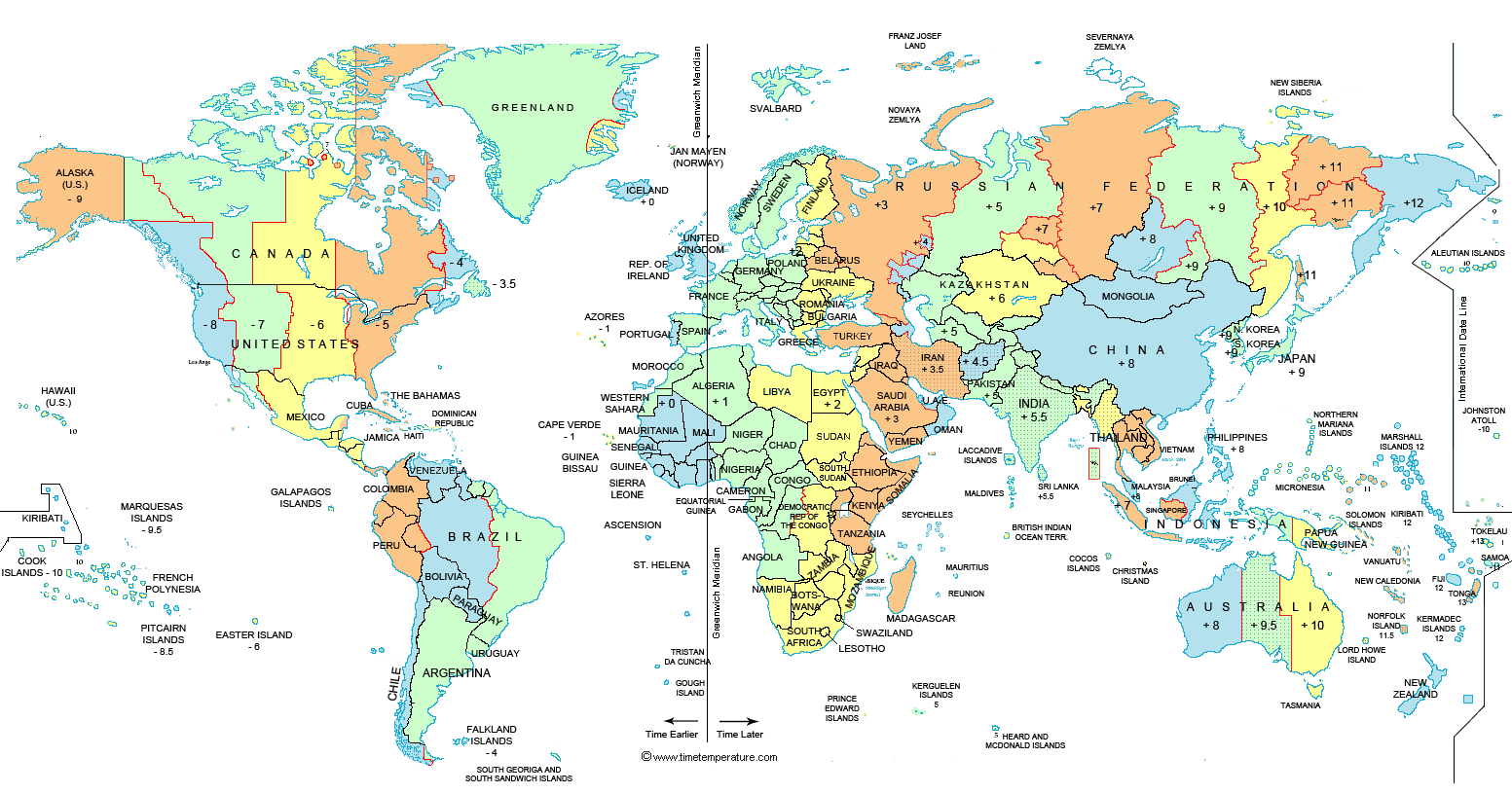 Expanded World time zone map with China