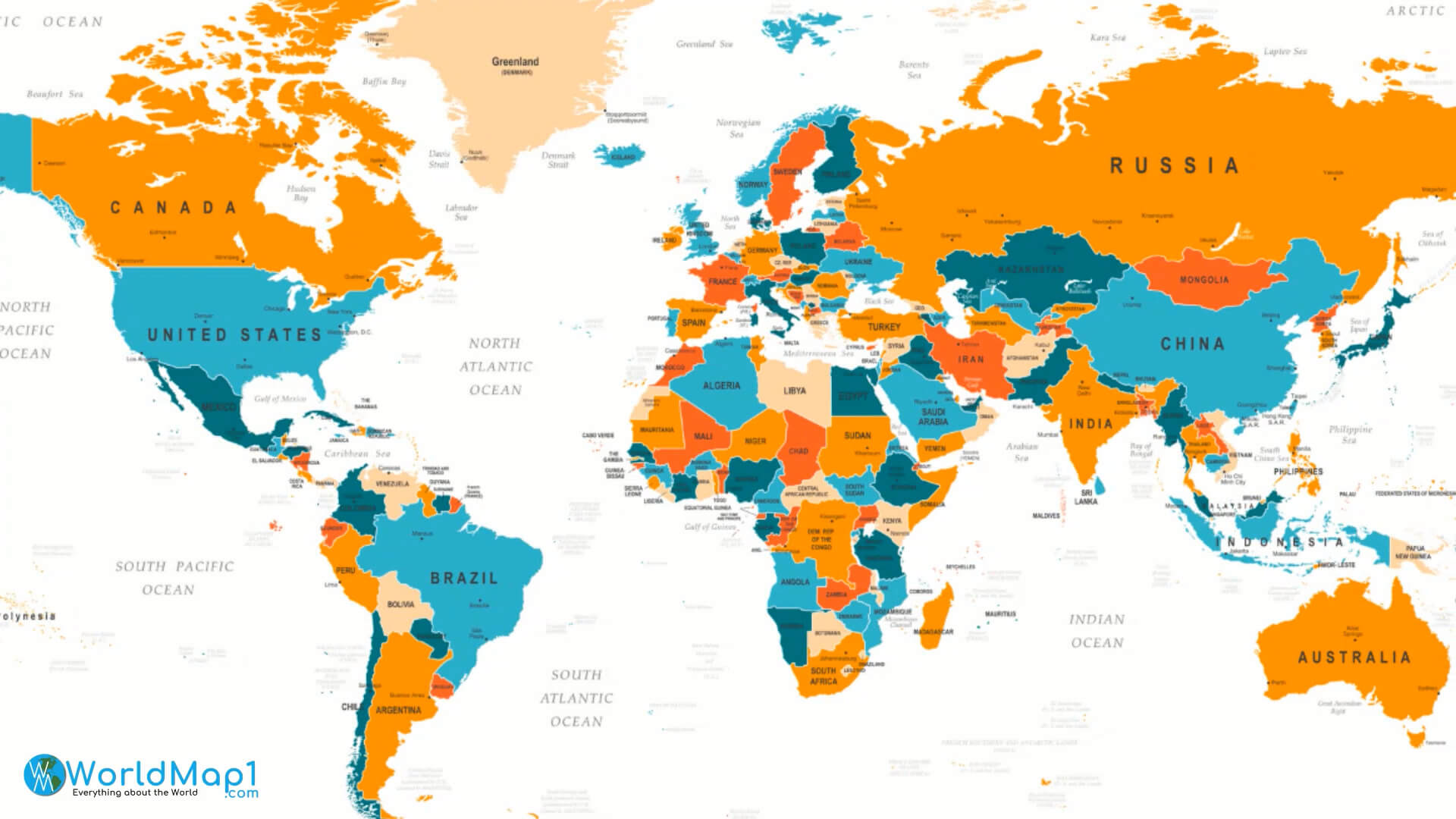 Asia and World countries political map