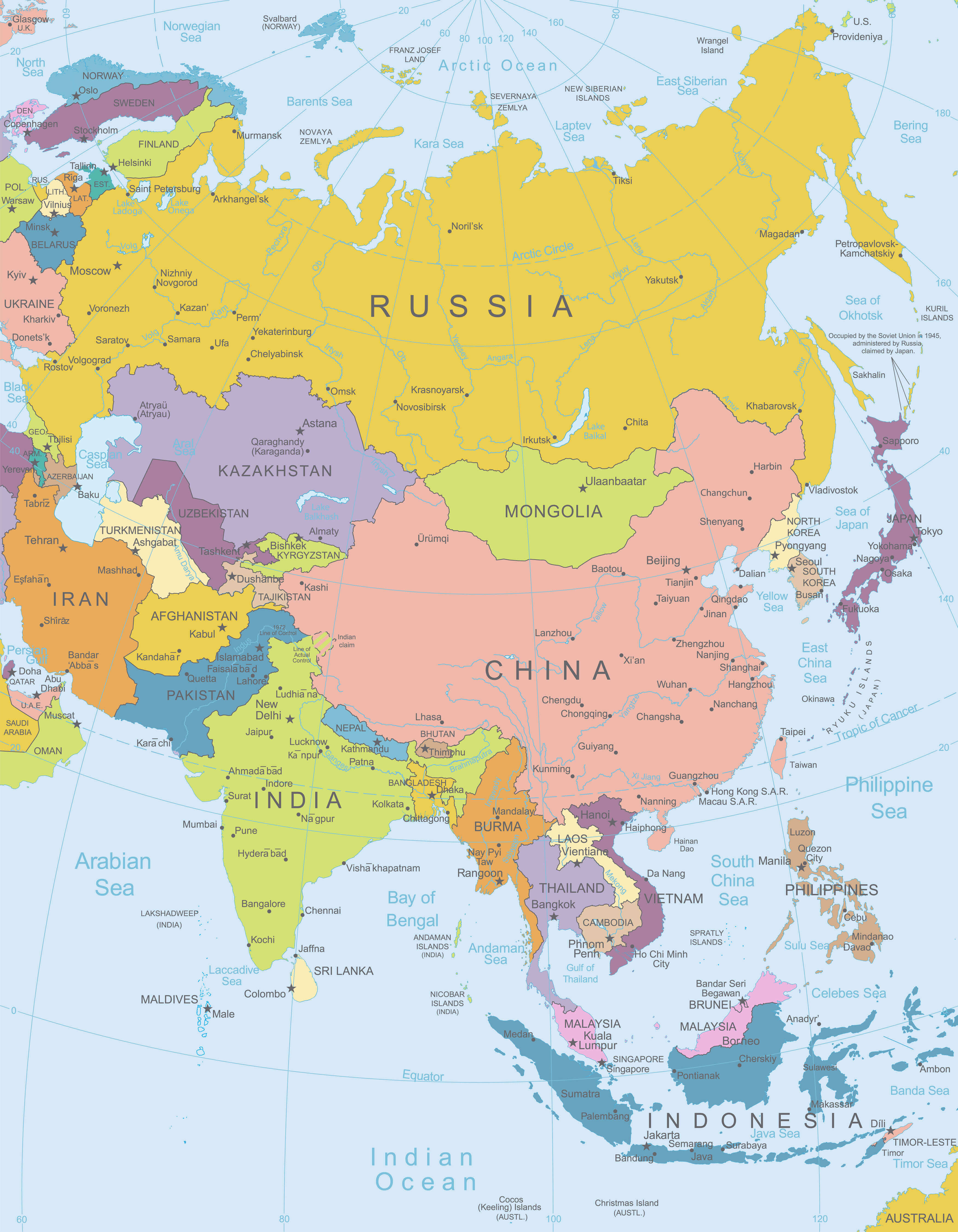 Asia countries political map