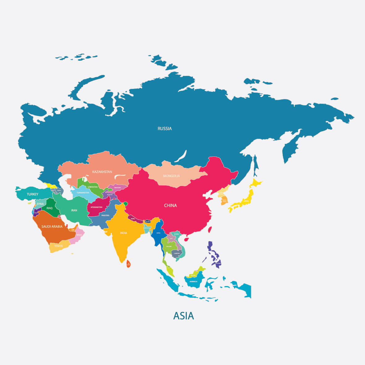 Asia map name of World countries