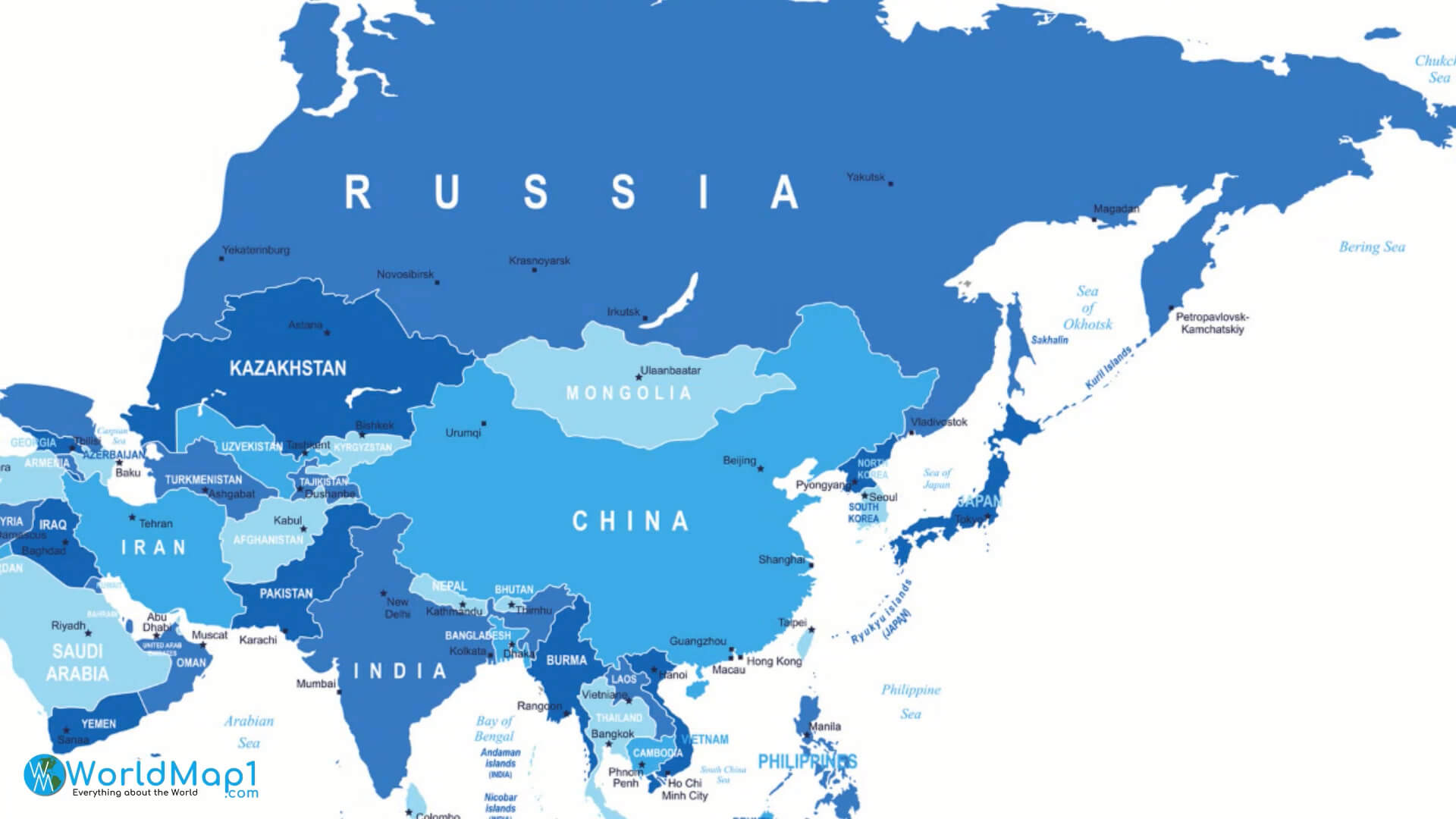 Asia map with Asian countries capitals