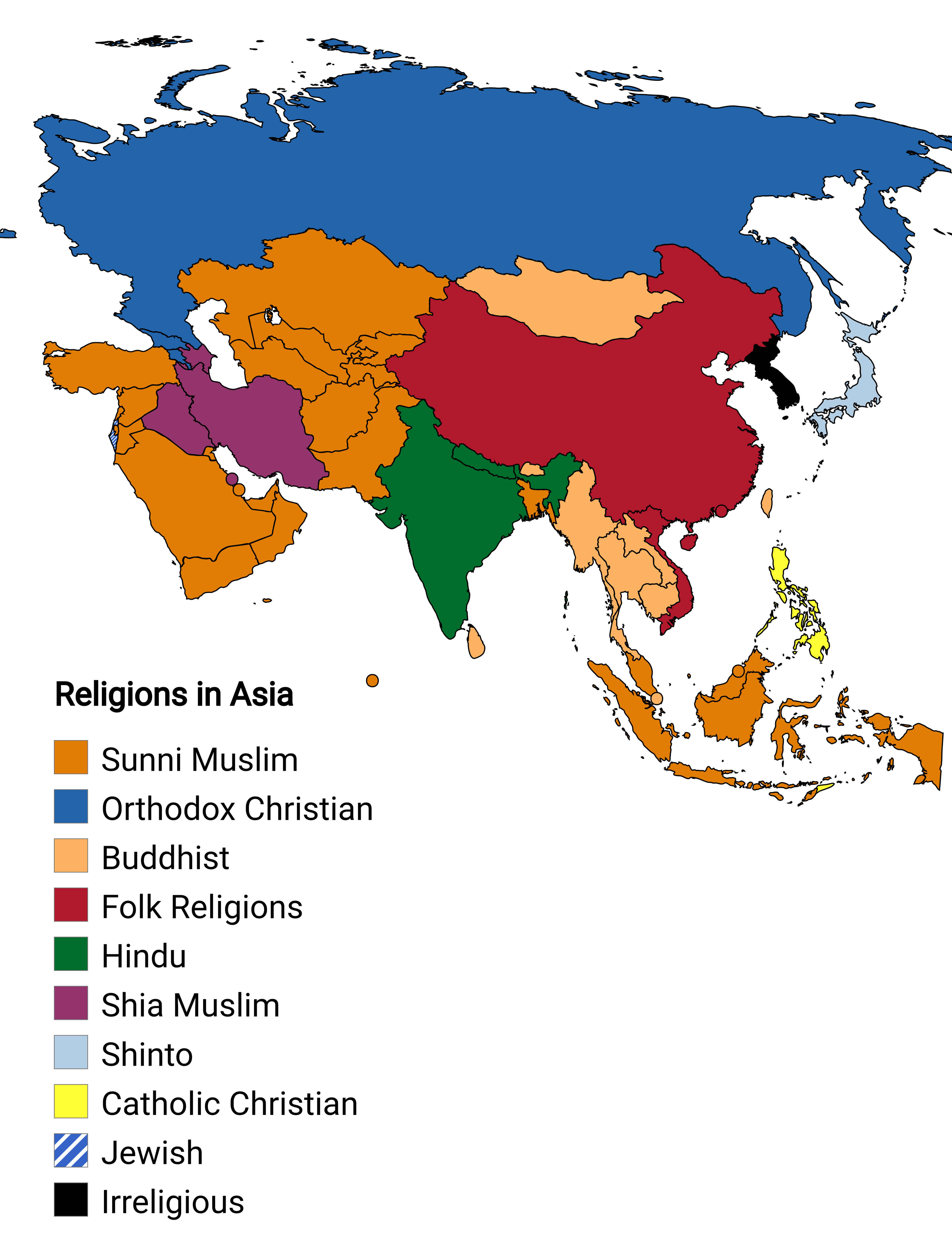 Asian countries major religions map