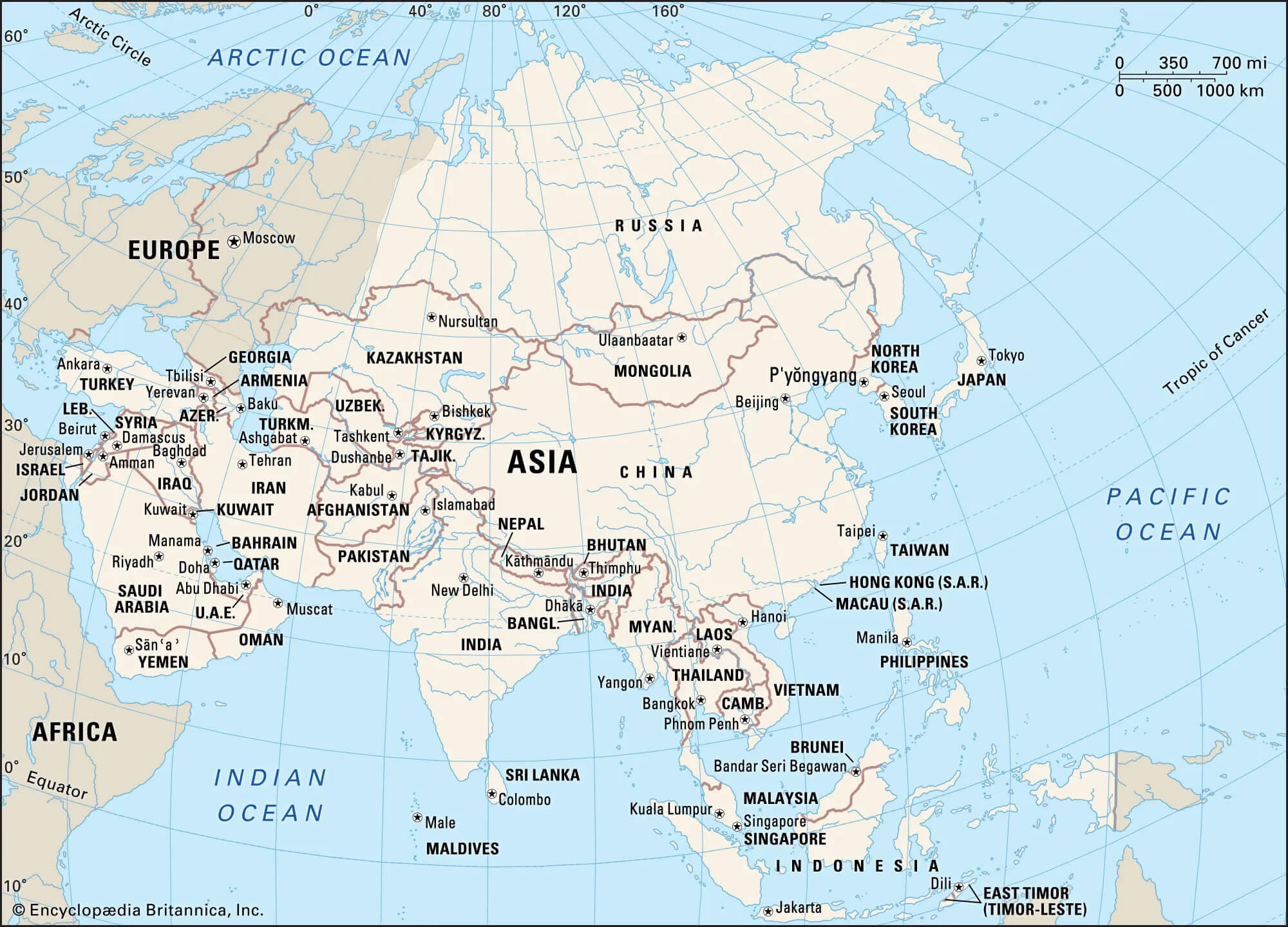 Capitals map of Asian countries