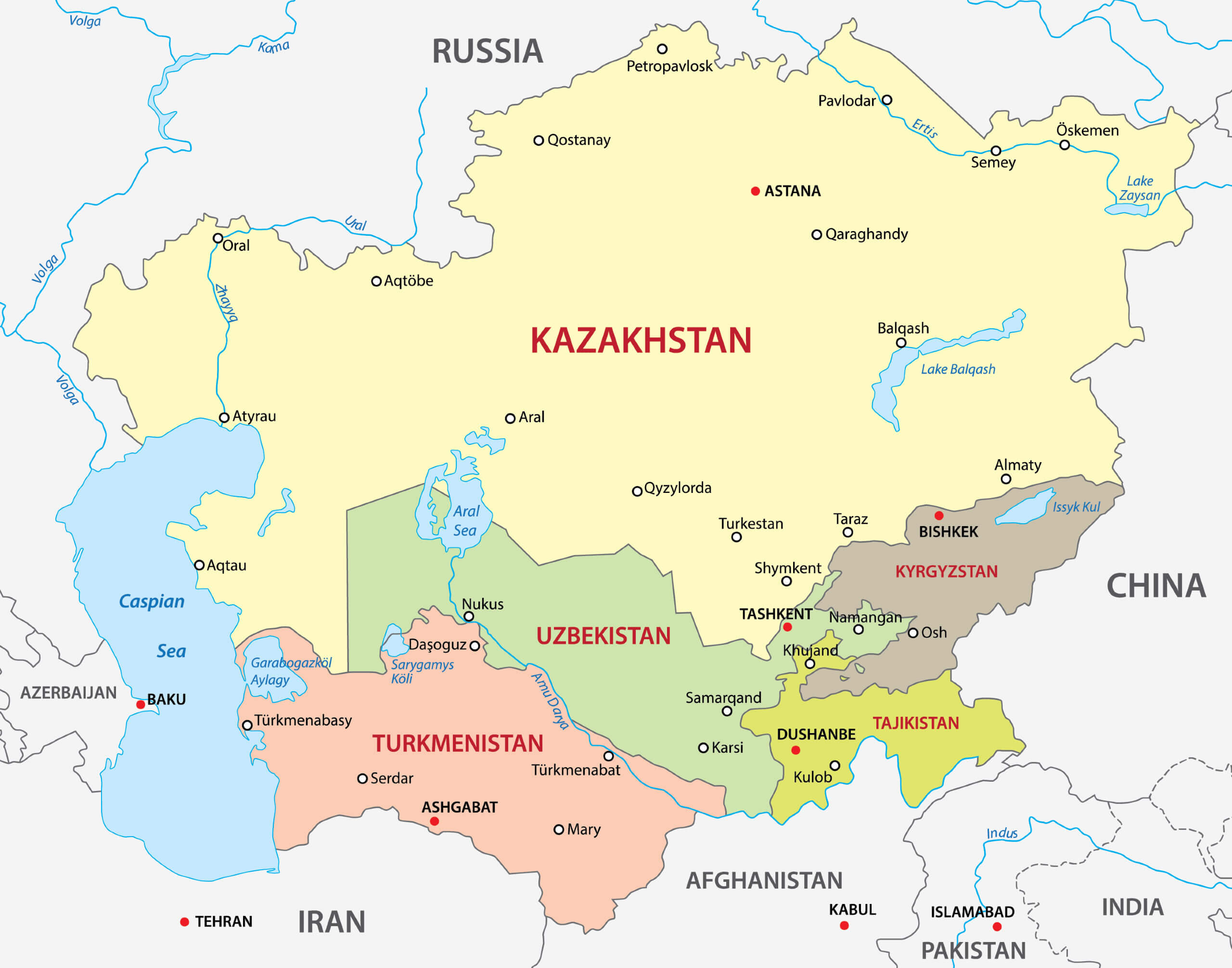 Central Asia map and countries