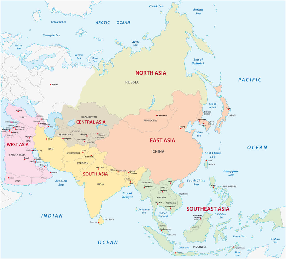 Map of the Asian sub regions