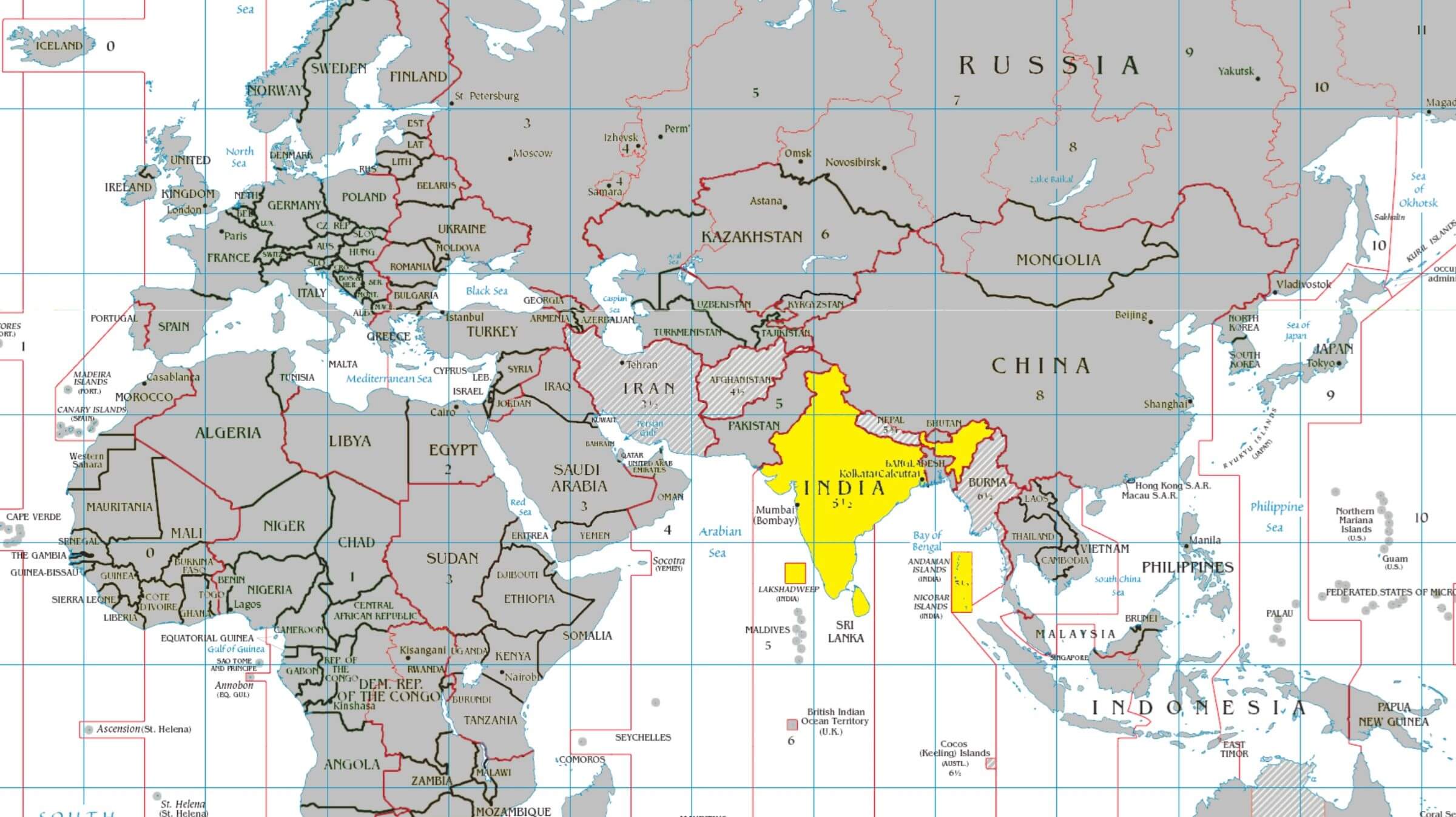 India time zone map with Asia