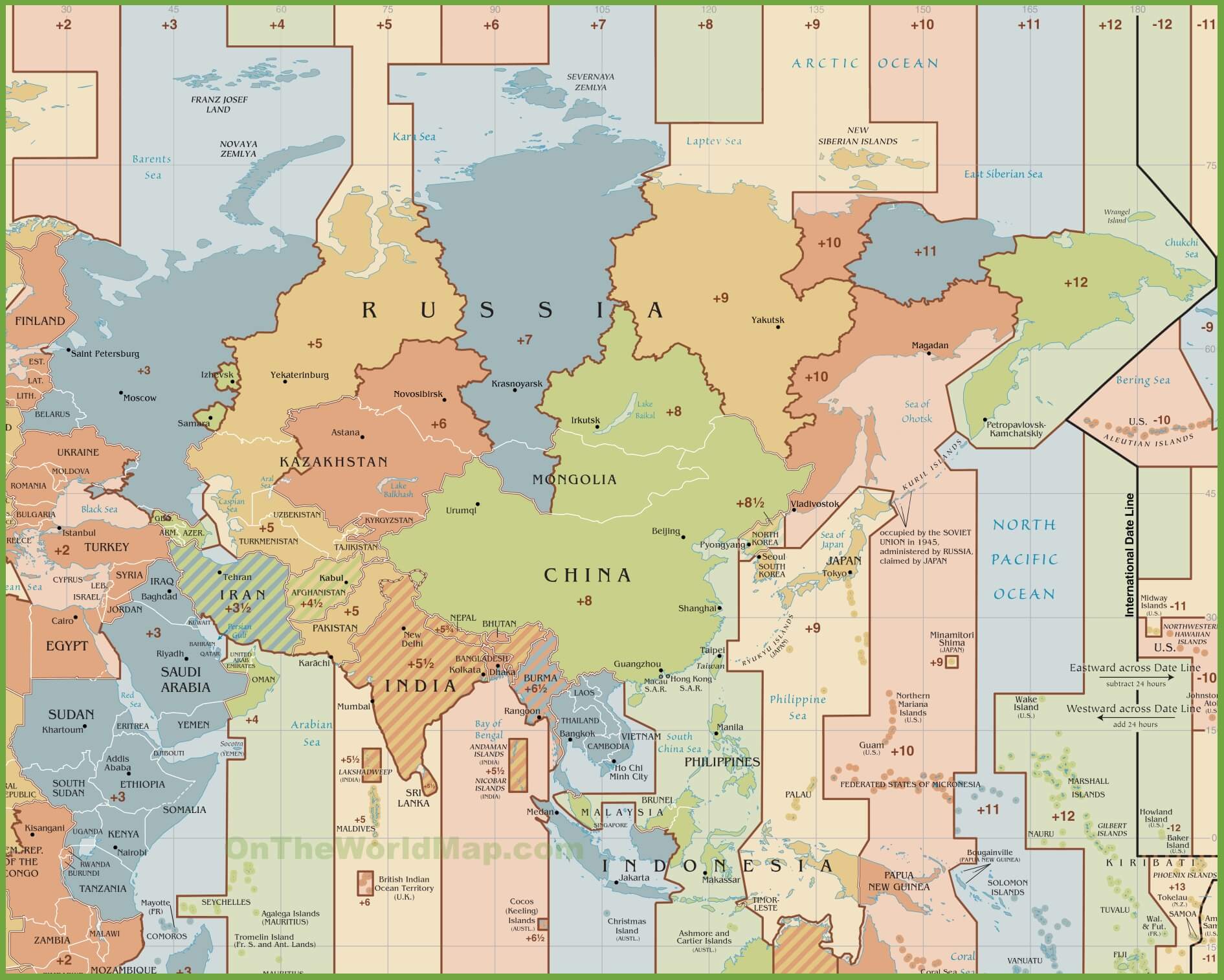 Japan and Asia time zone map