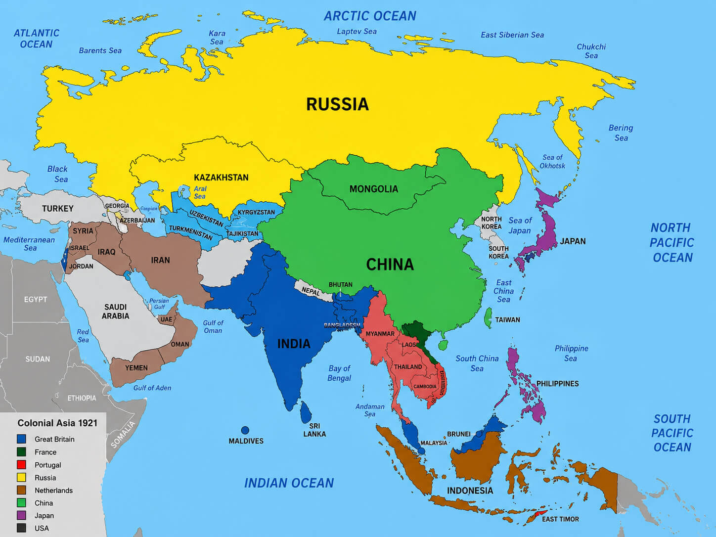 Asia colonial map 1921