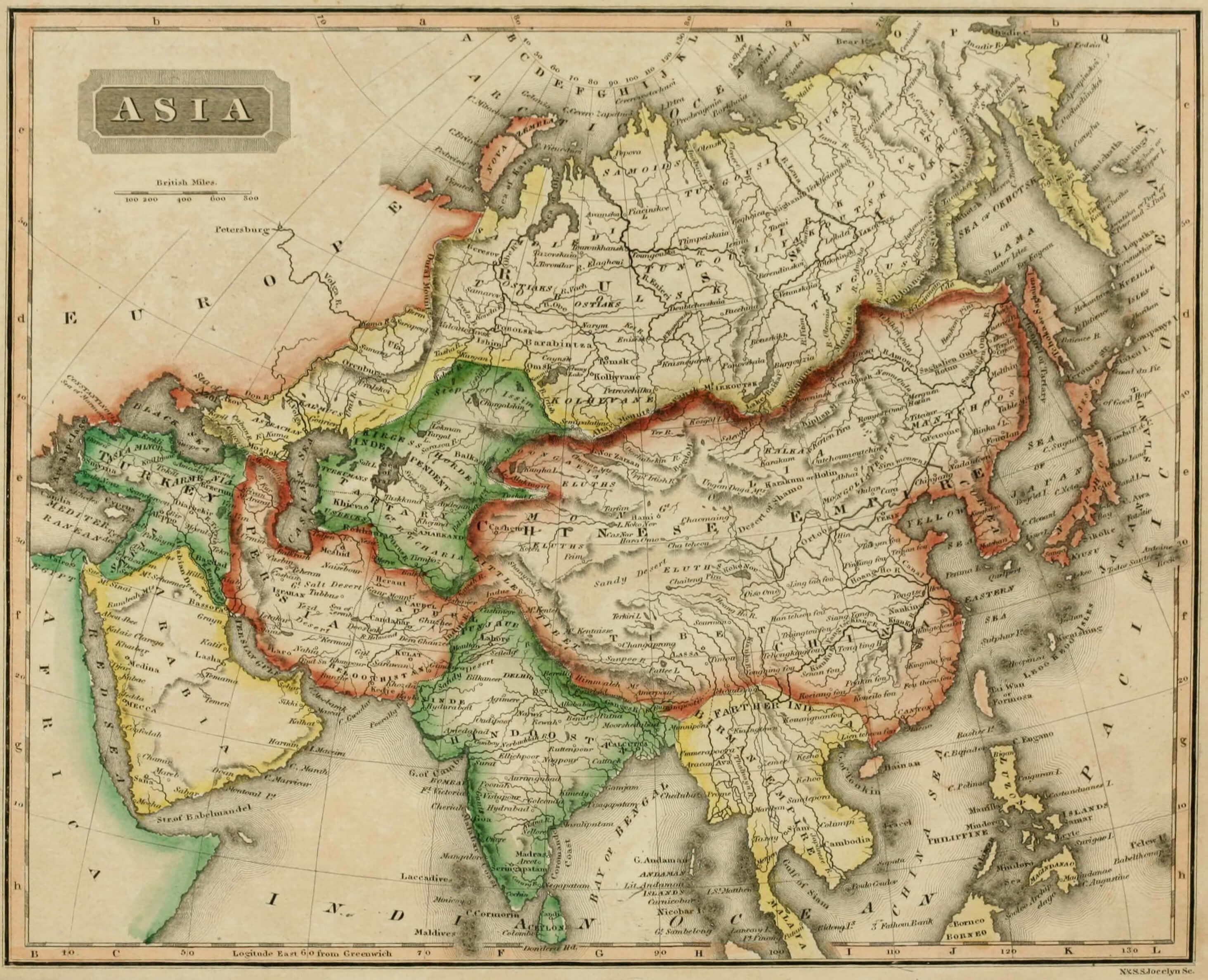 Asia high resolution Asia map in 1825