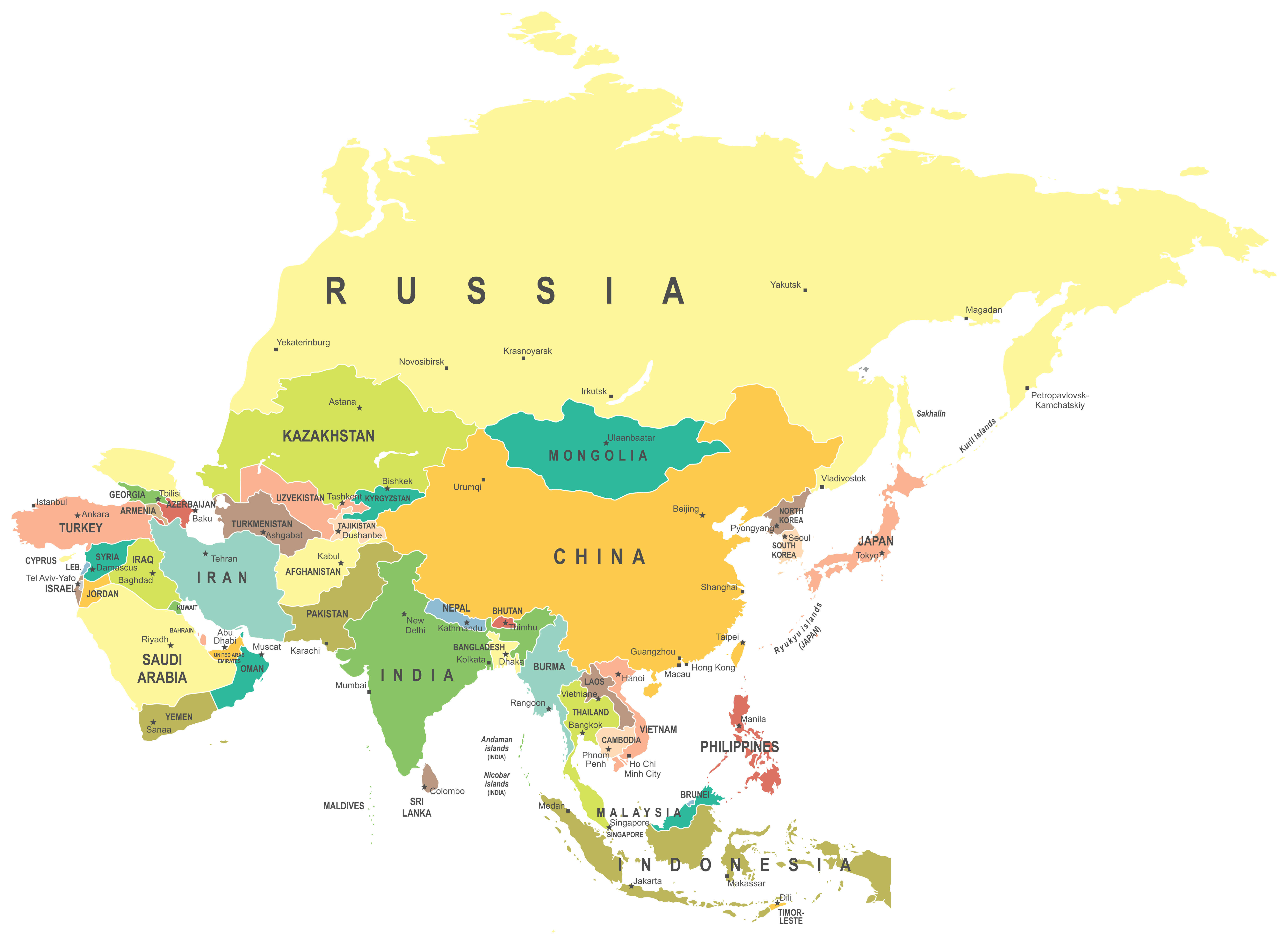 Asia detailed vector map