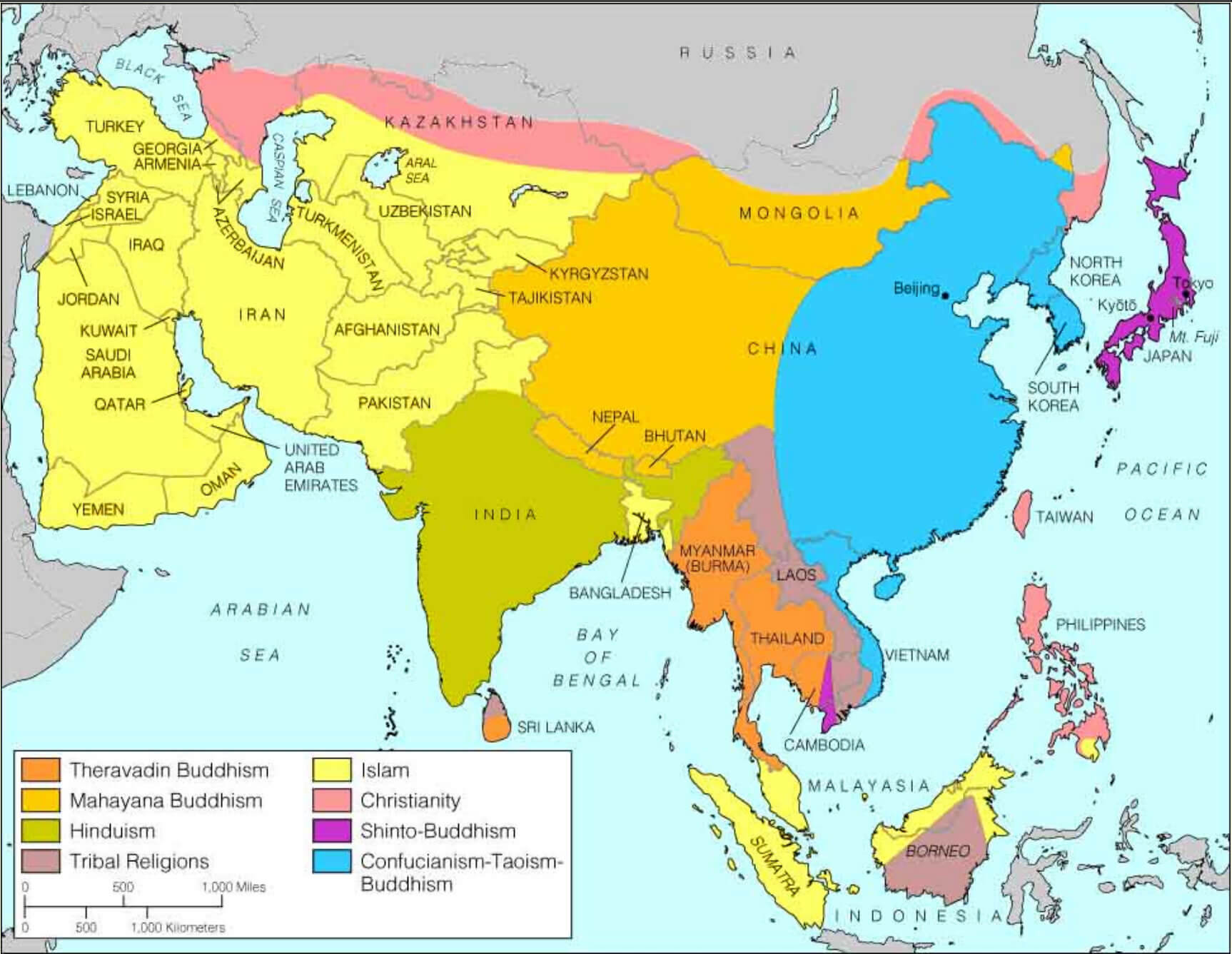Religions of southeast Asia map