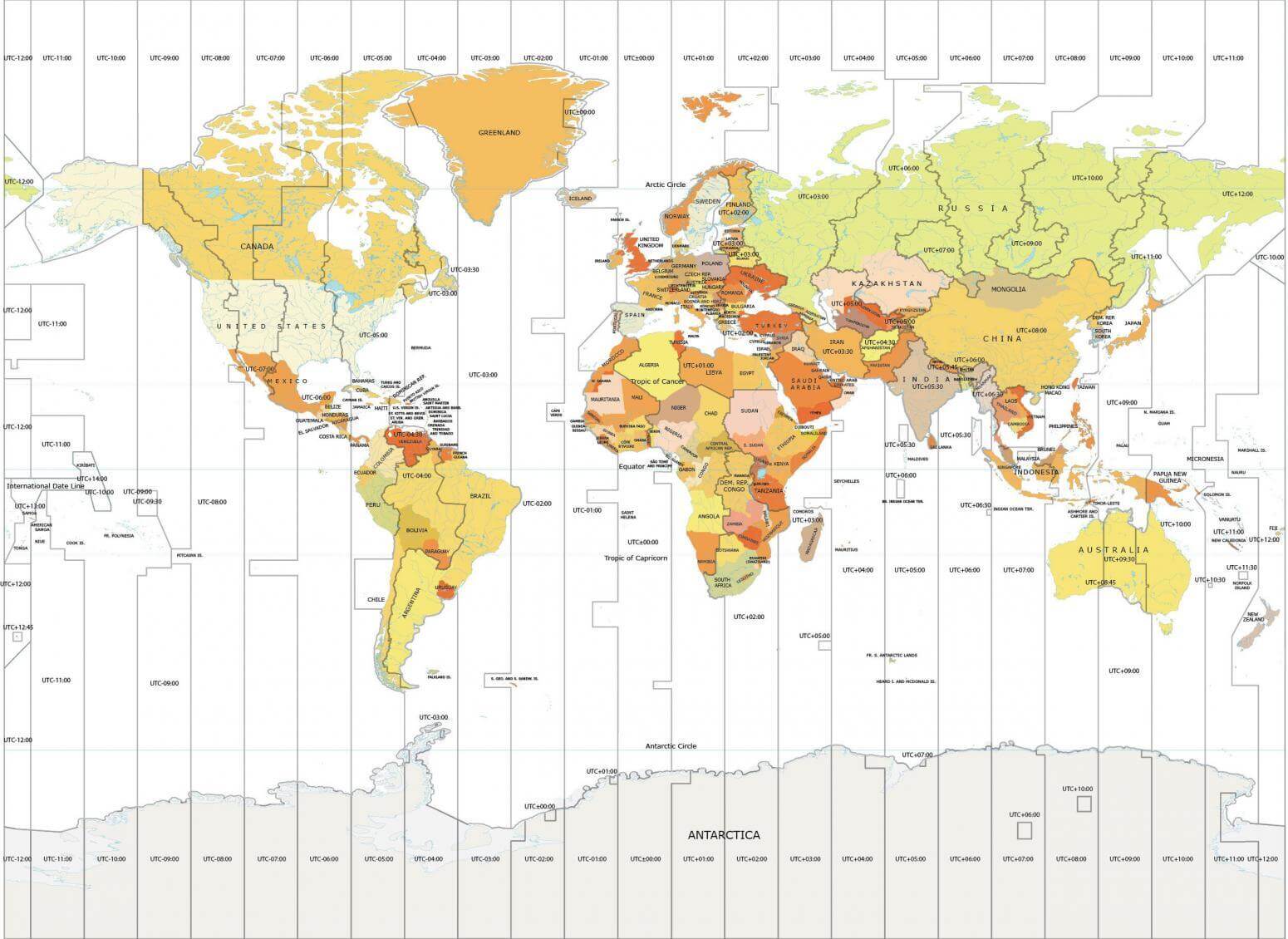 World time zones map with Russia	