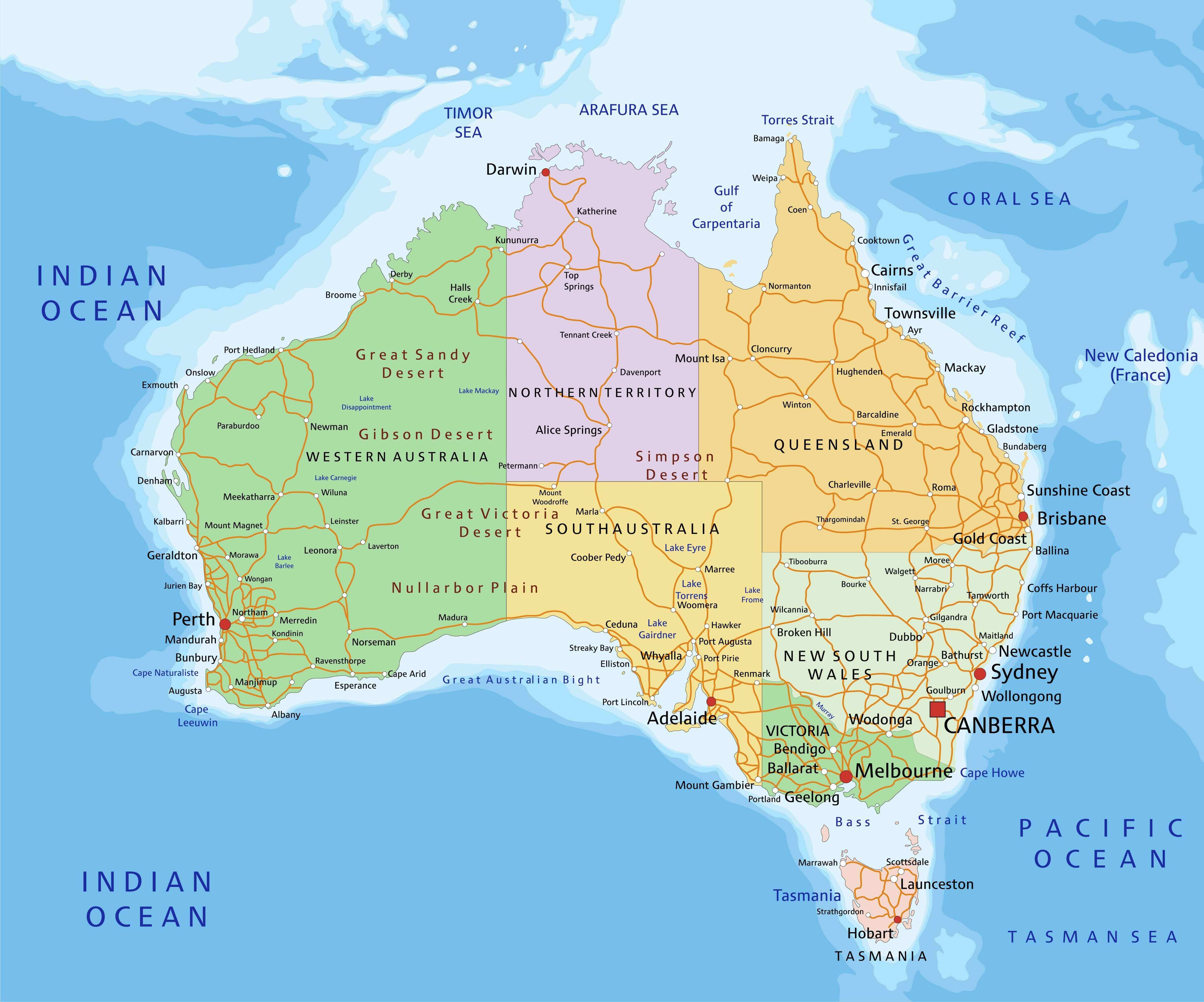 Mapa Politico De Australia Mapa Politico Australia Mapa De Australia ...