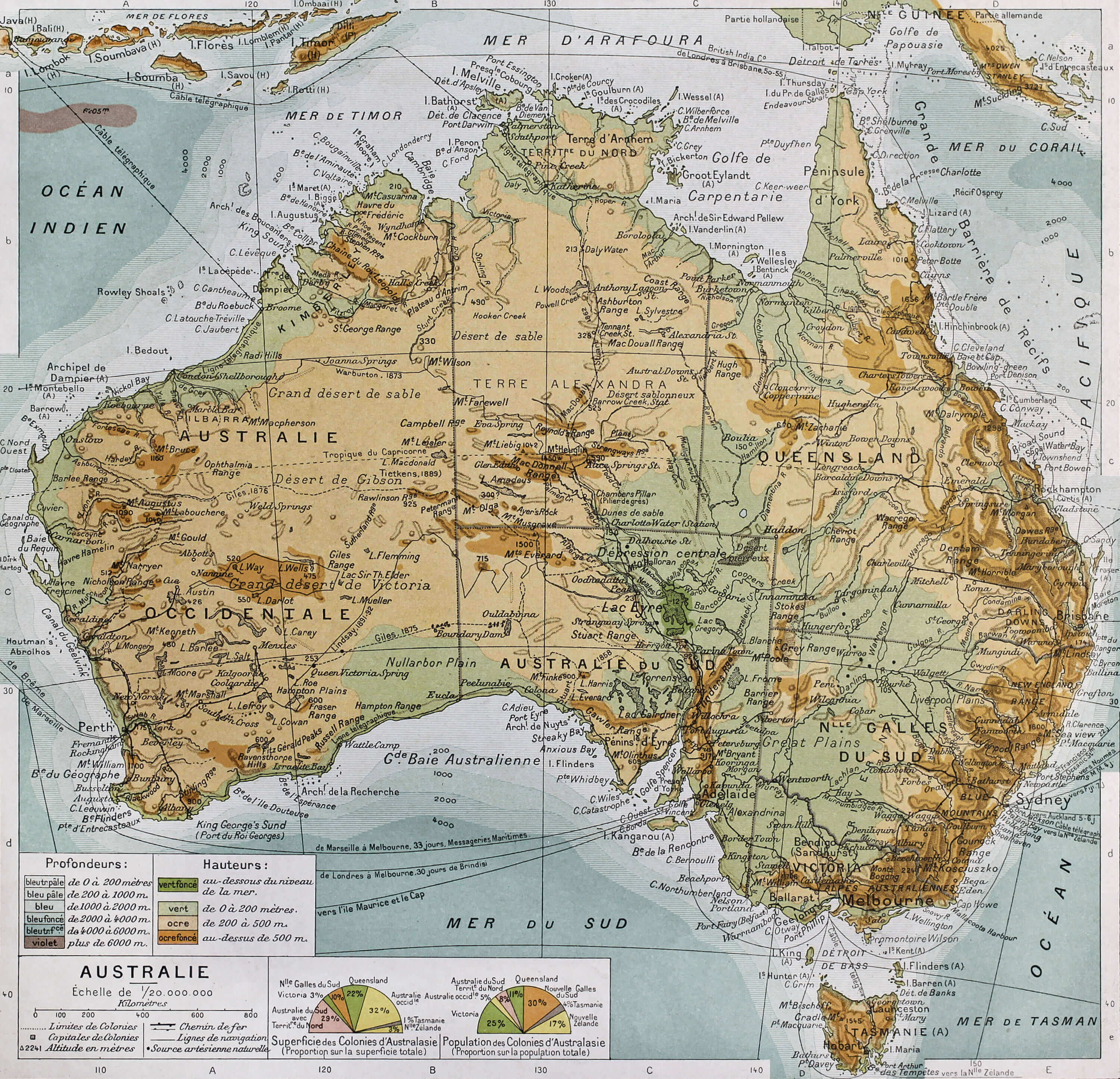 Australia Physical Map 1894