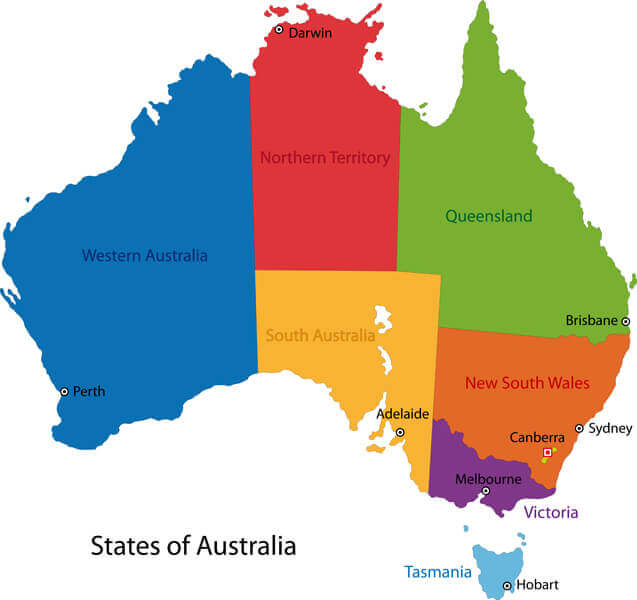 Australia Regions and Major Cities Map