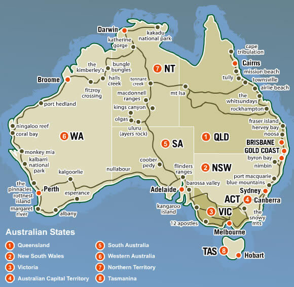 Australia Major Cities Map