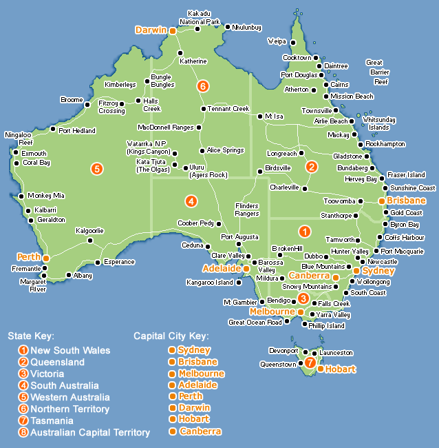 Australia Major Cities Map