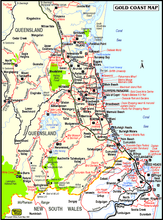 Голд Кост на карте. Золотое побережье Австралии на карте. Голд Кост районы карта.