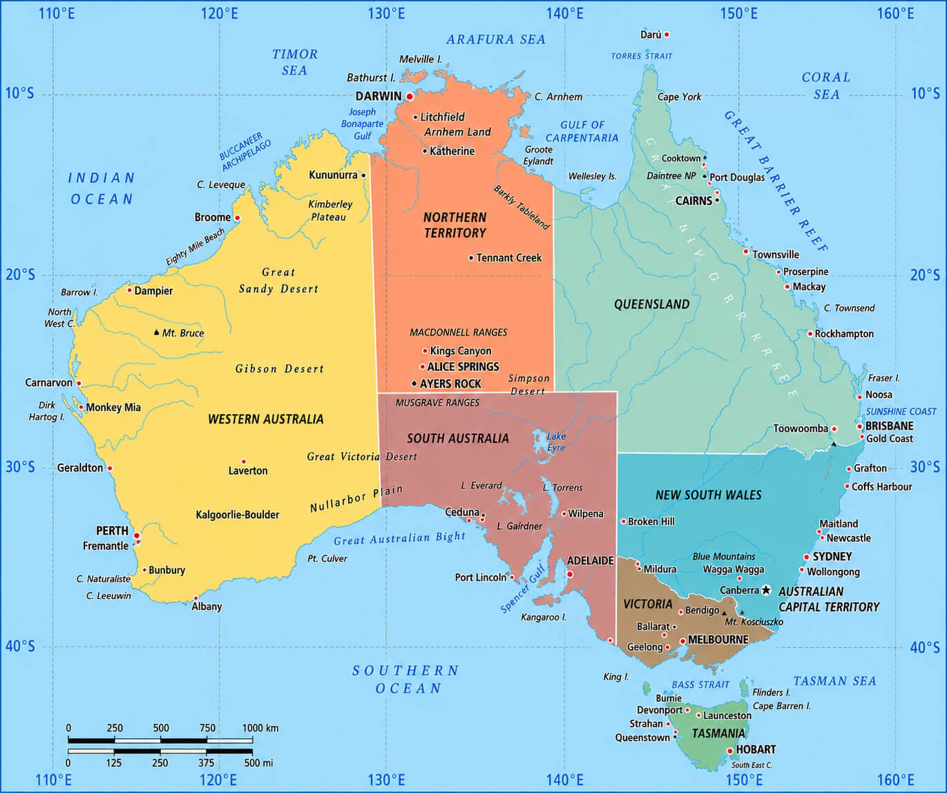 Australia administrative regions map