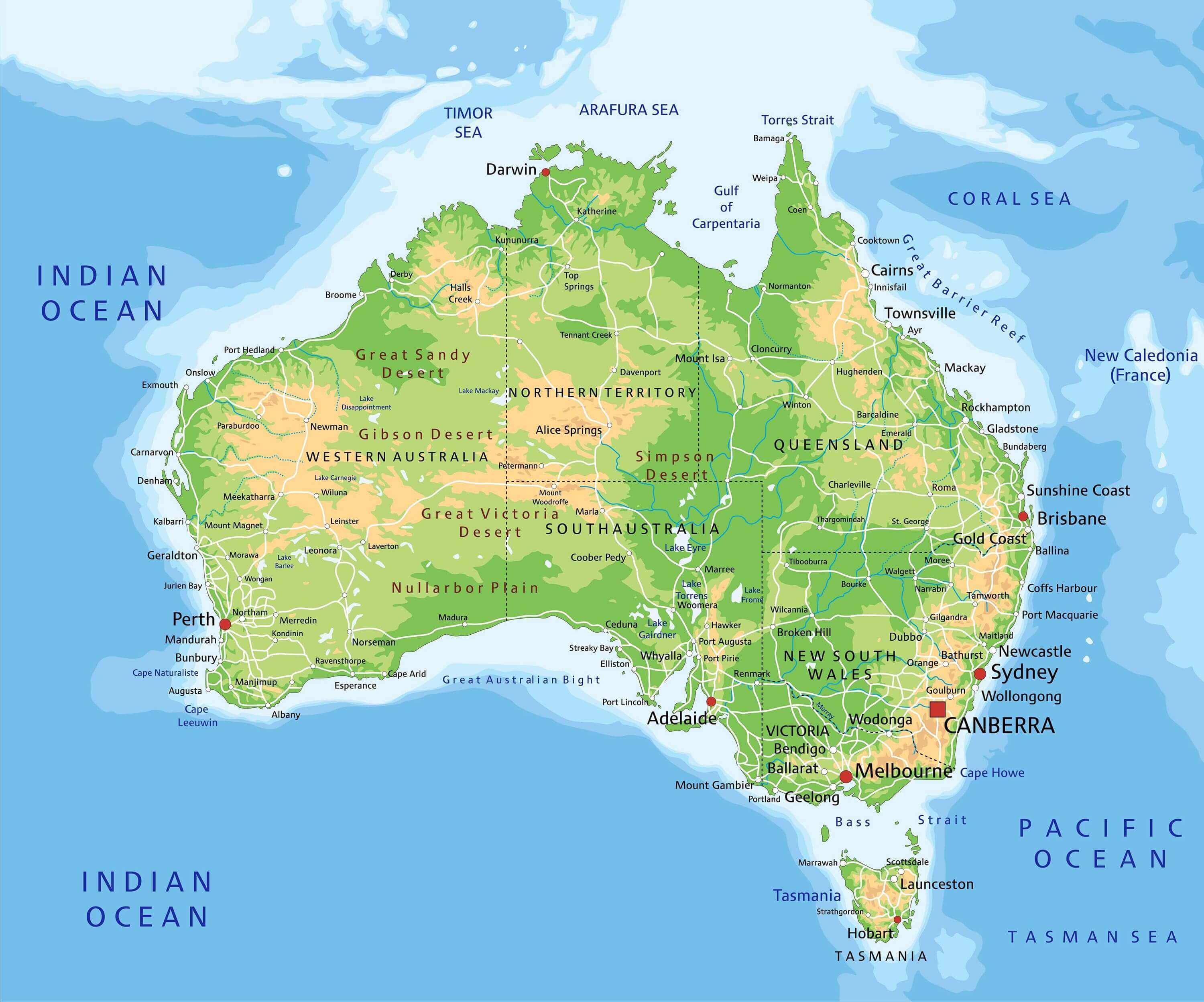 Australia detailed physical geography map