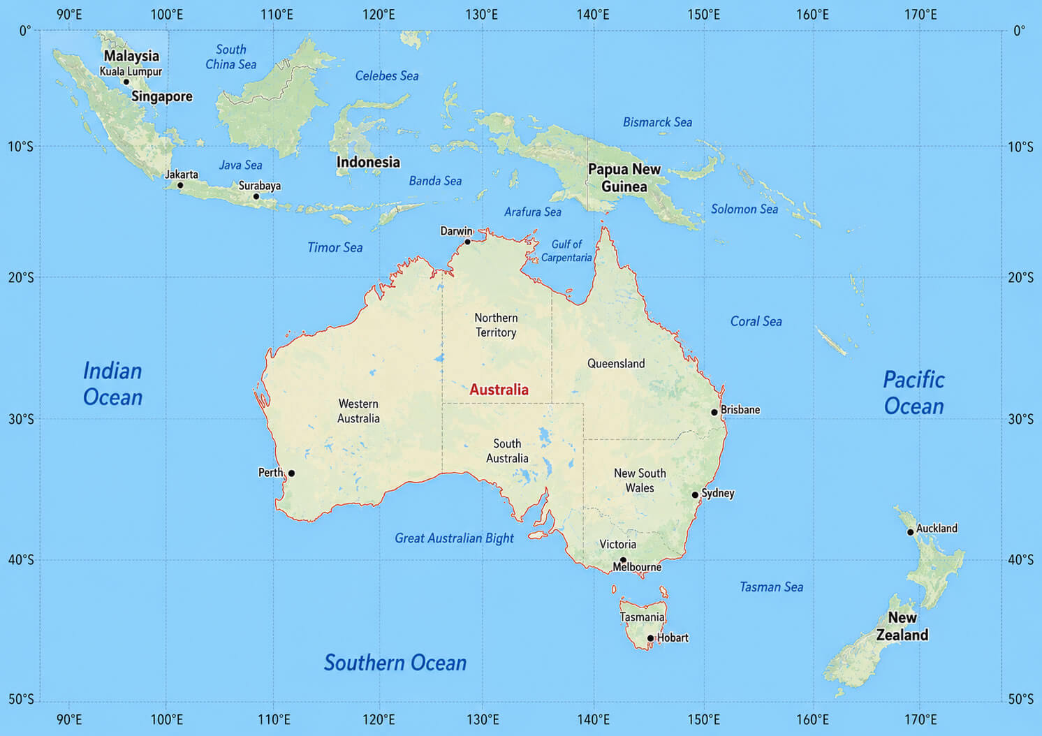 Australia location in Oceania map