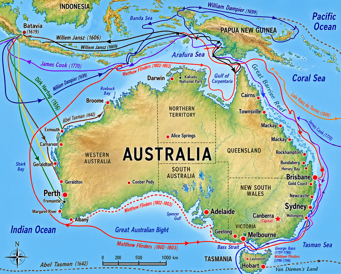 Australia maritime and shipping routes map 1813