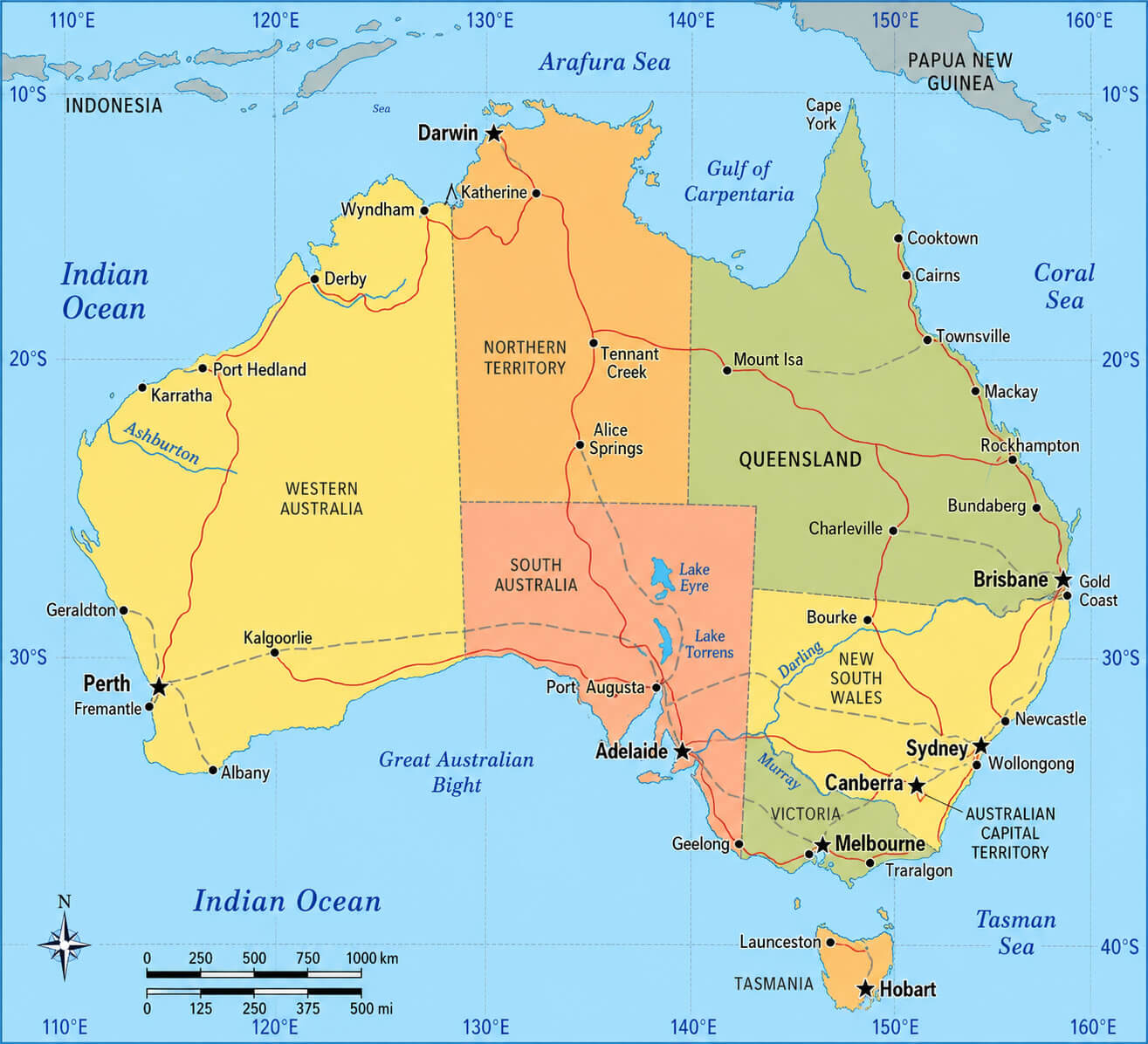 Australia political and state map